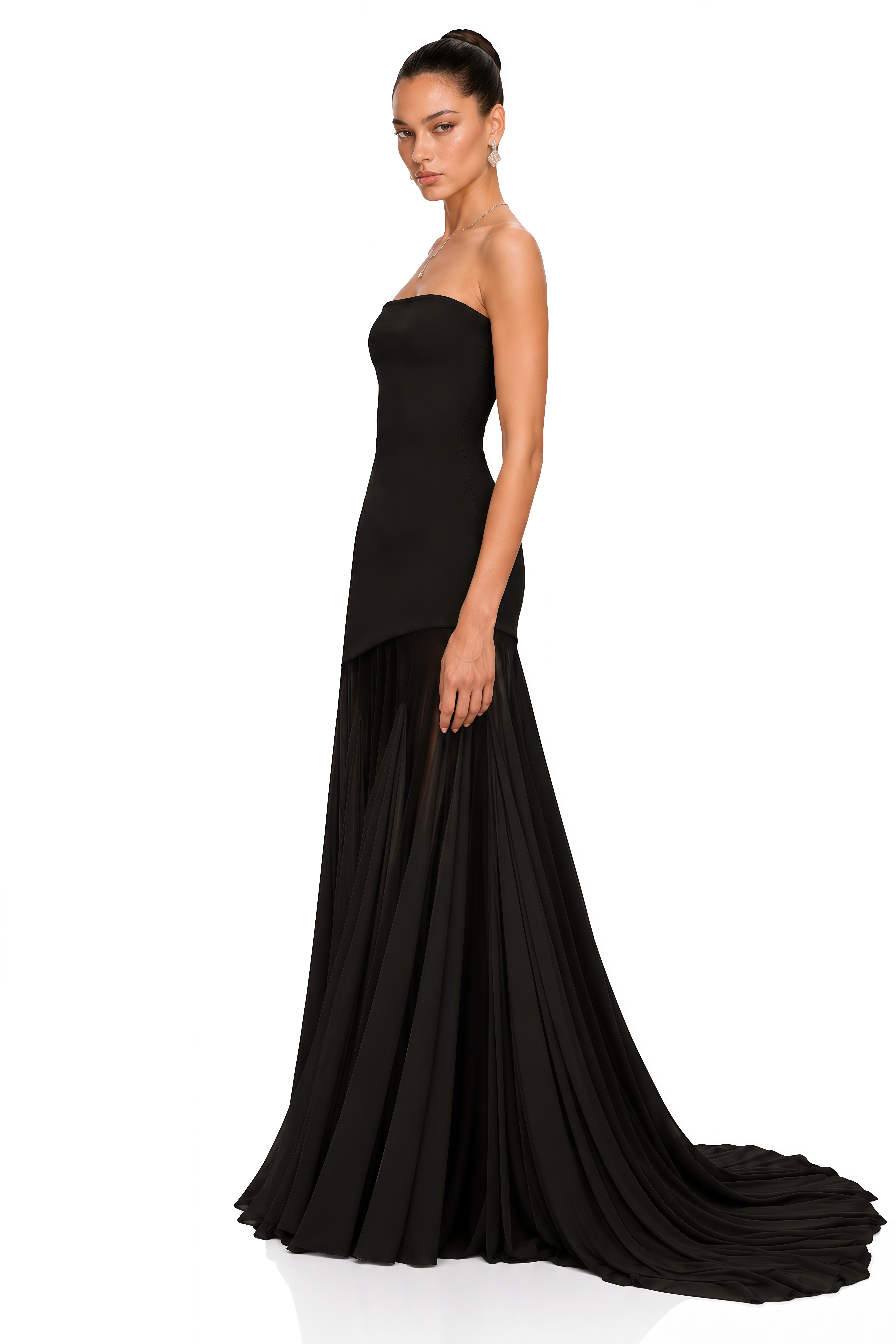 Josiane Black Off-shoulder Sheer Tulle Maxi Dress