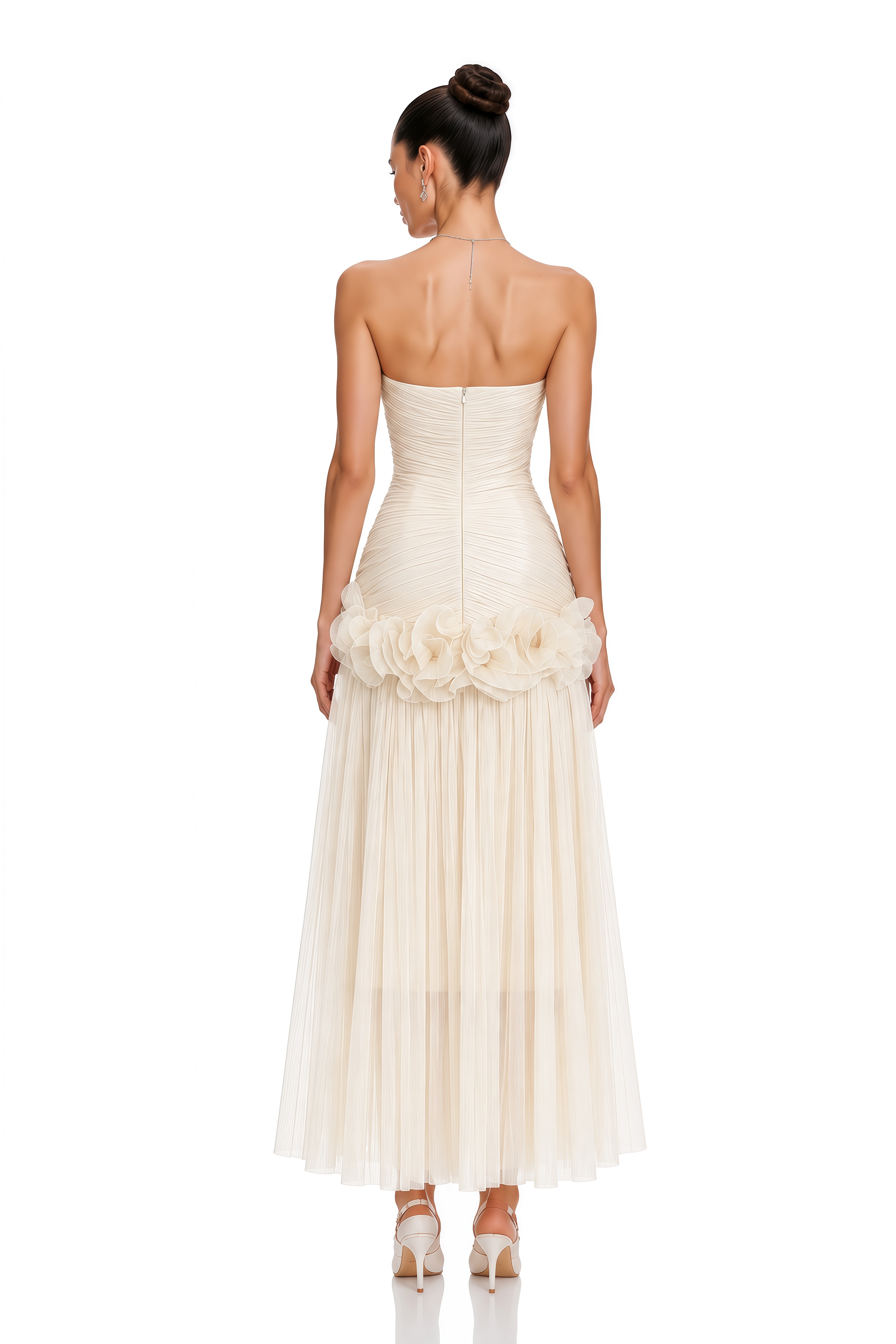 Céleste Neutrals Ruffled Pleated Maxi Dress