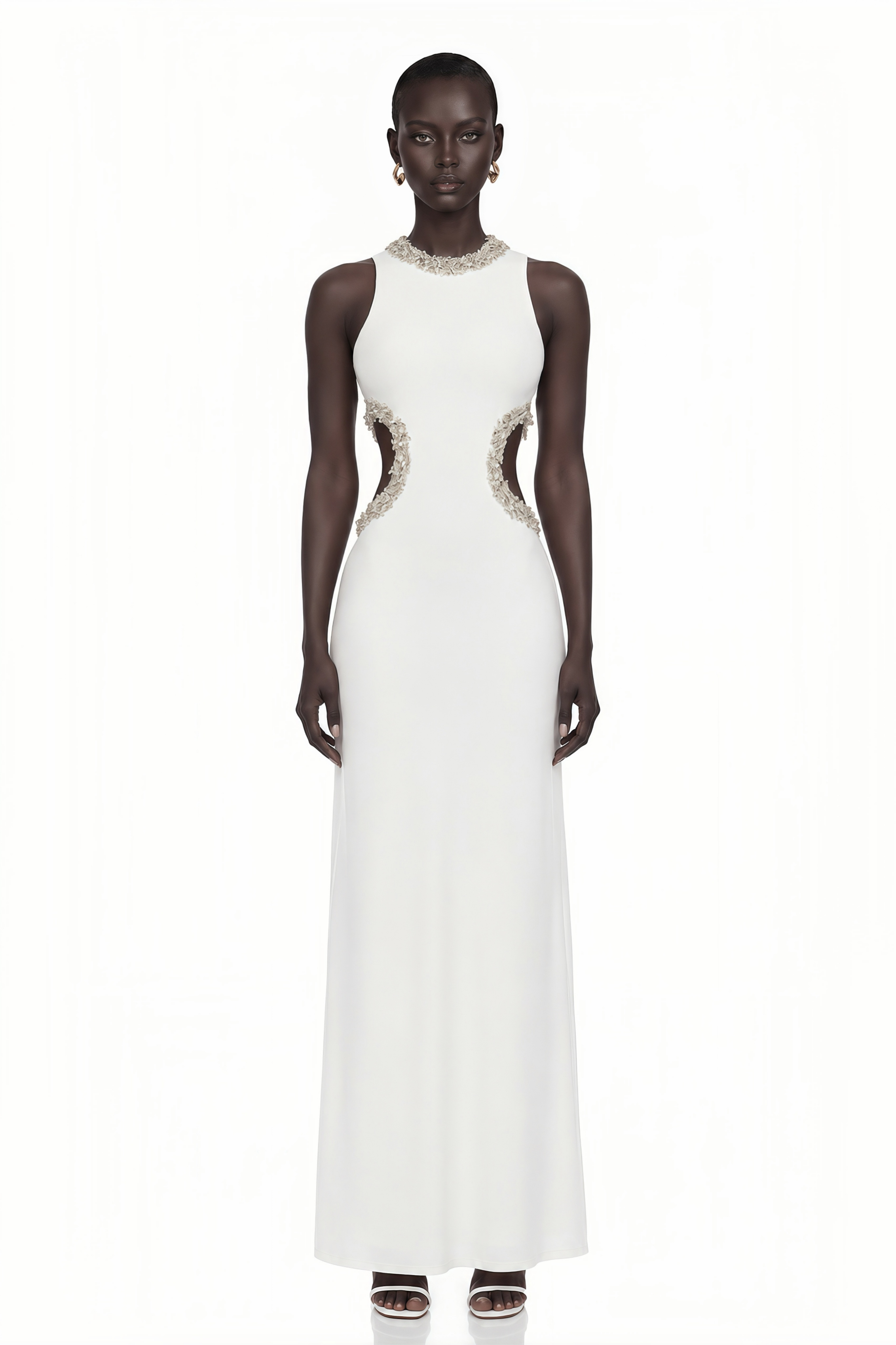 Larisa White Embellished Cut-out Maxi Gown