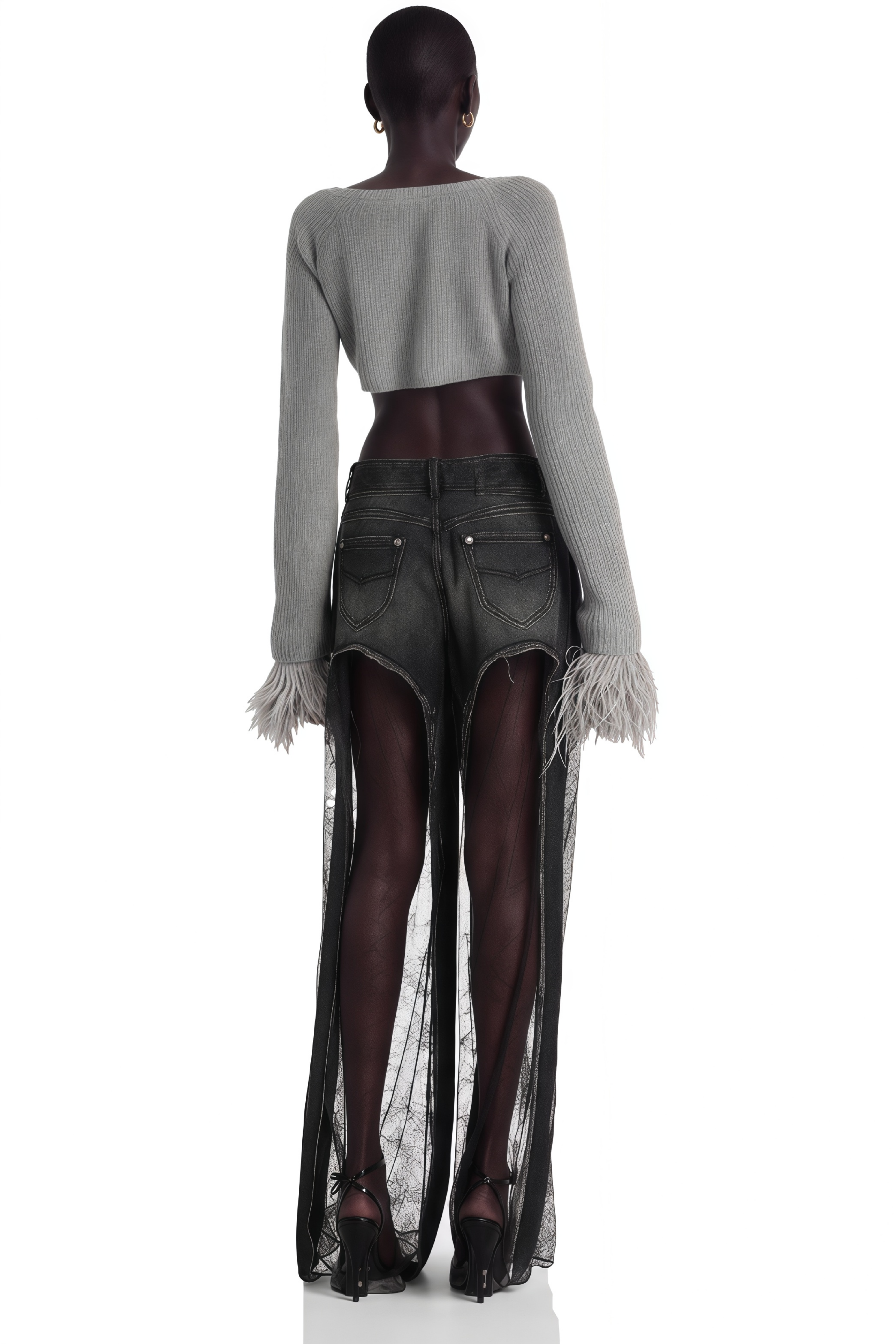 Black cutout trousers with sheer panels