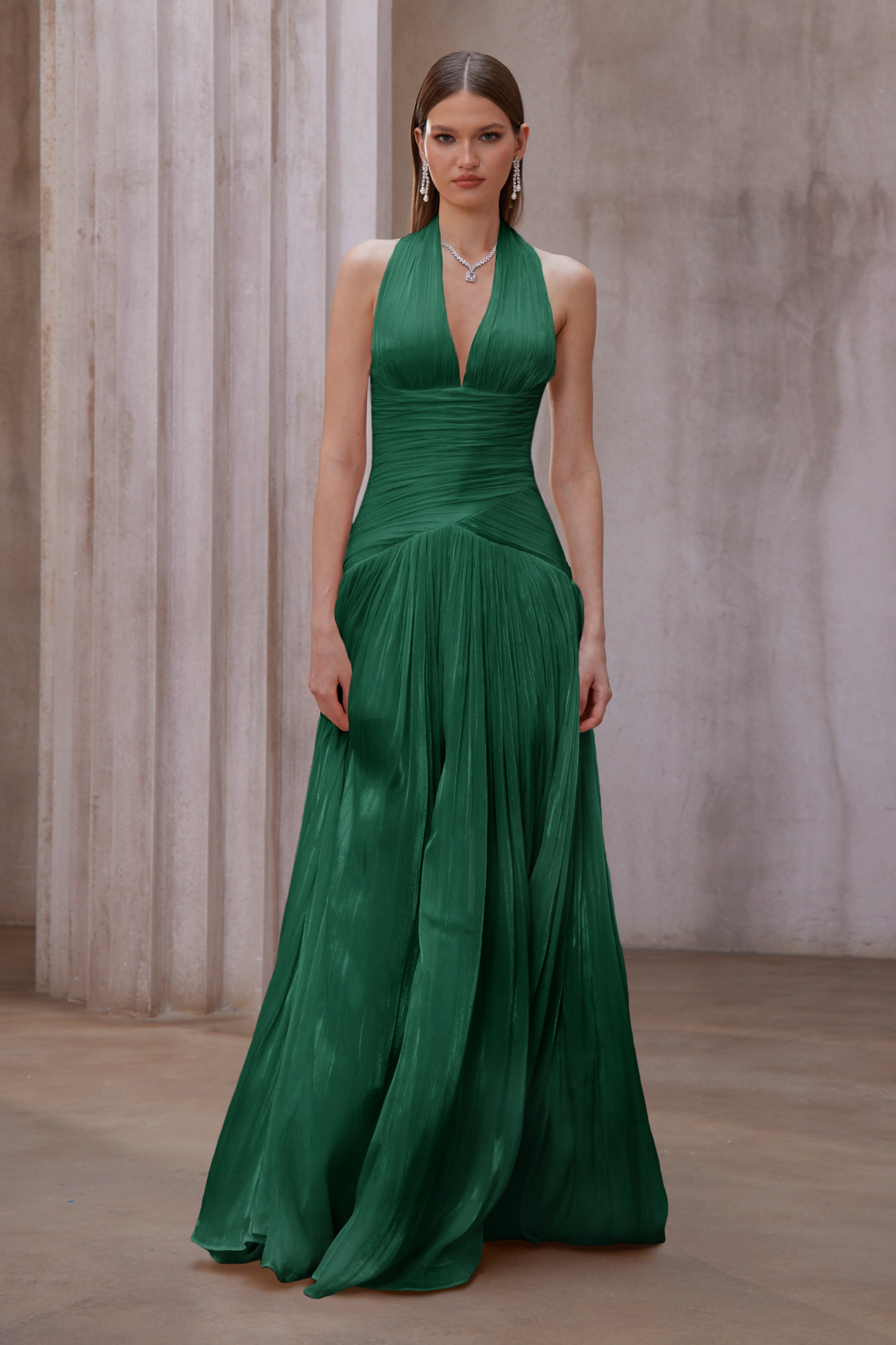Emerald Green Gathered Maxi Dress