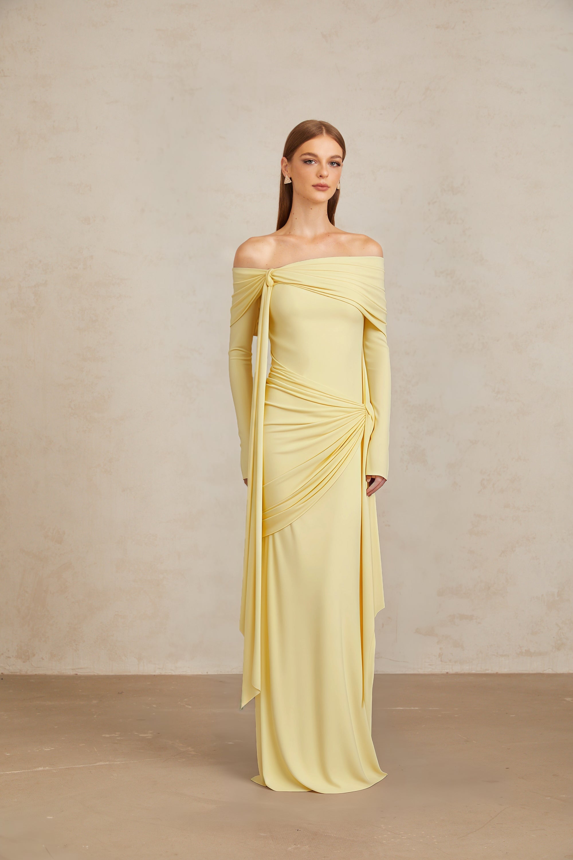 Off-shoulder Maxi Dress in Butter Yellow