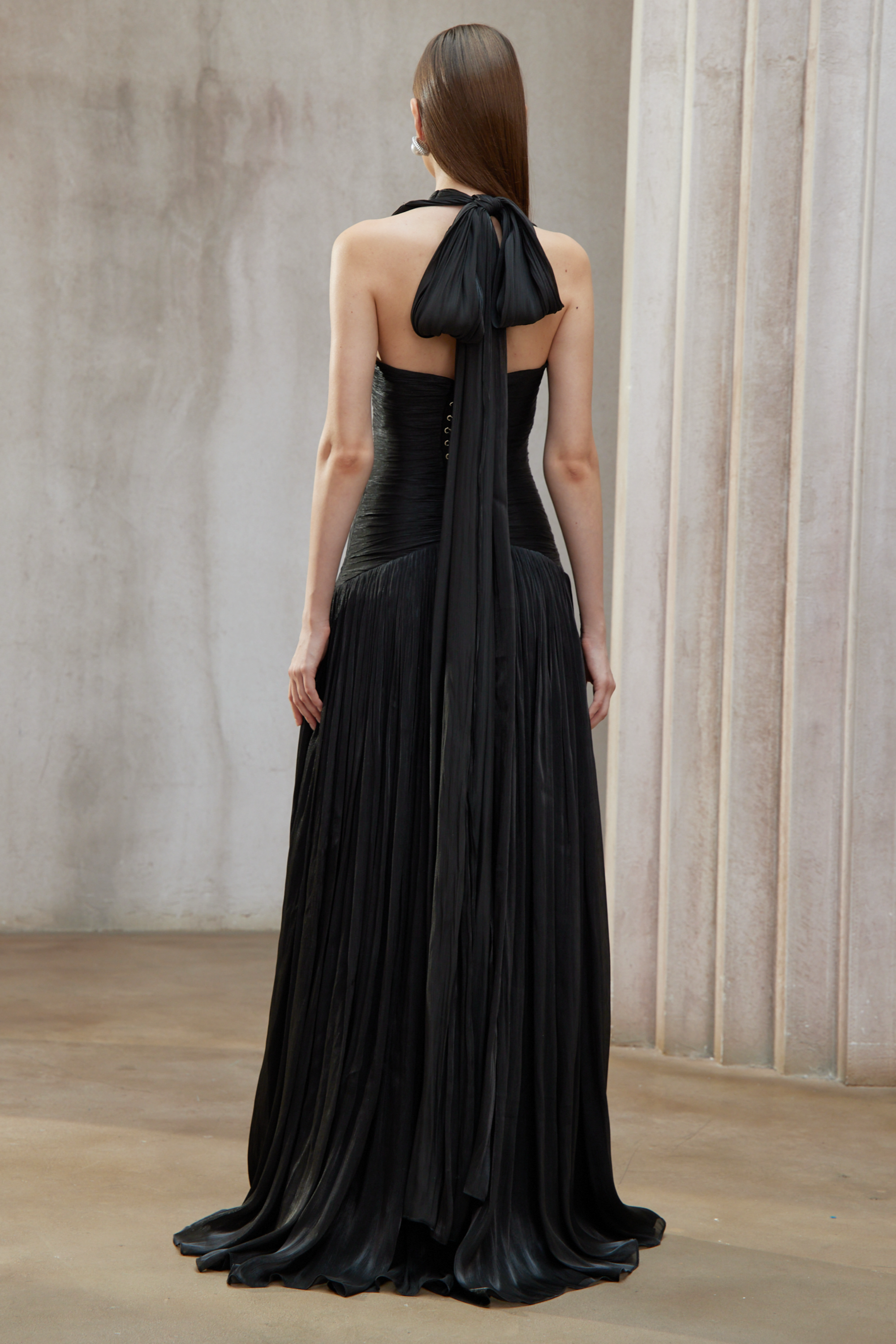Black Gathered Maxi Dress