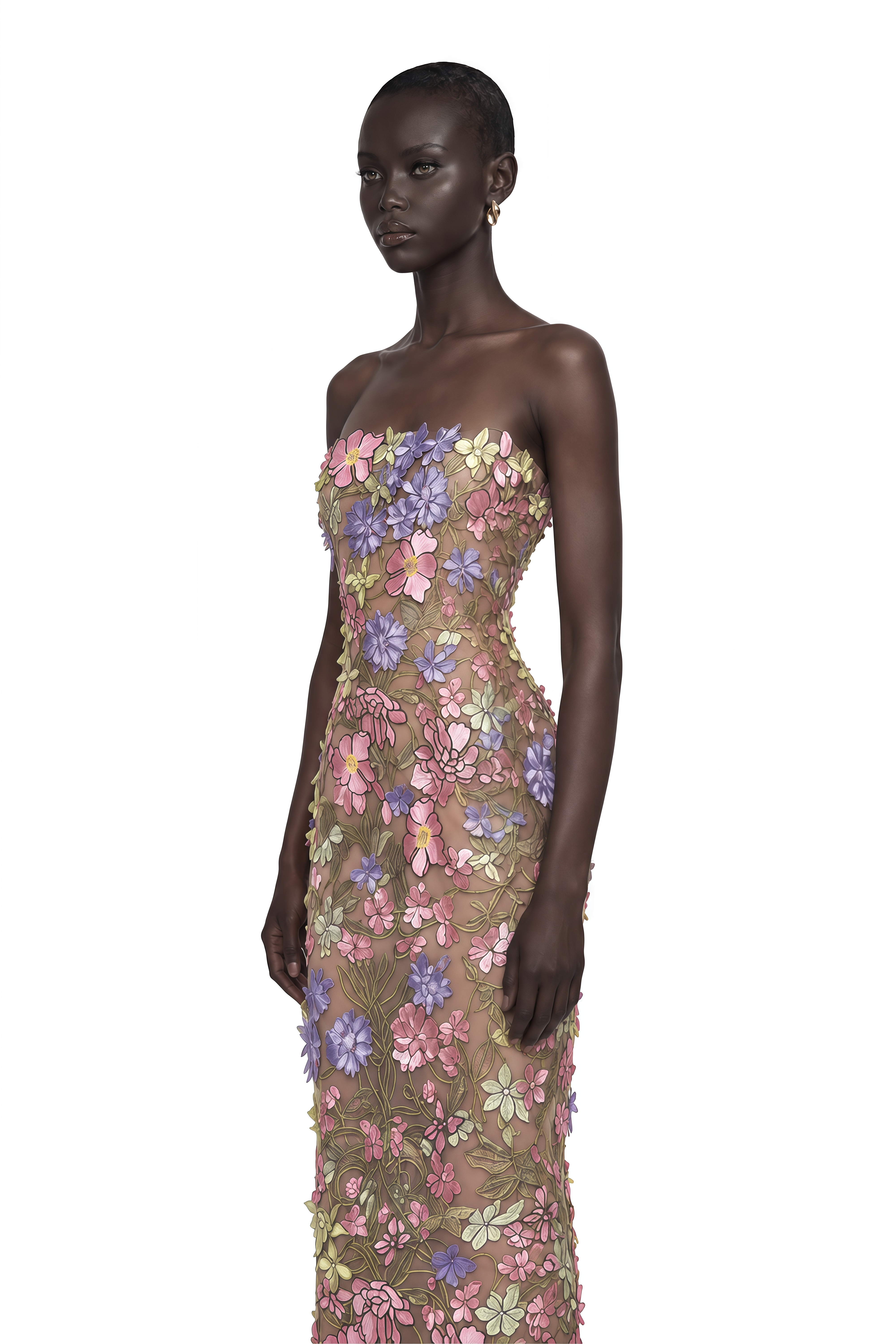 Qudsia Nude Floral Embroidered Maxi Dress