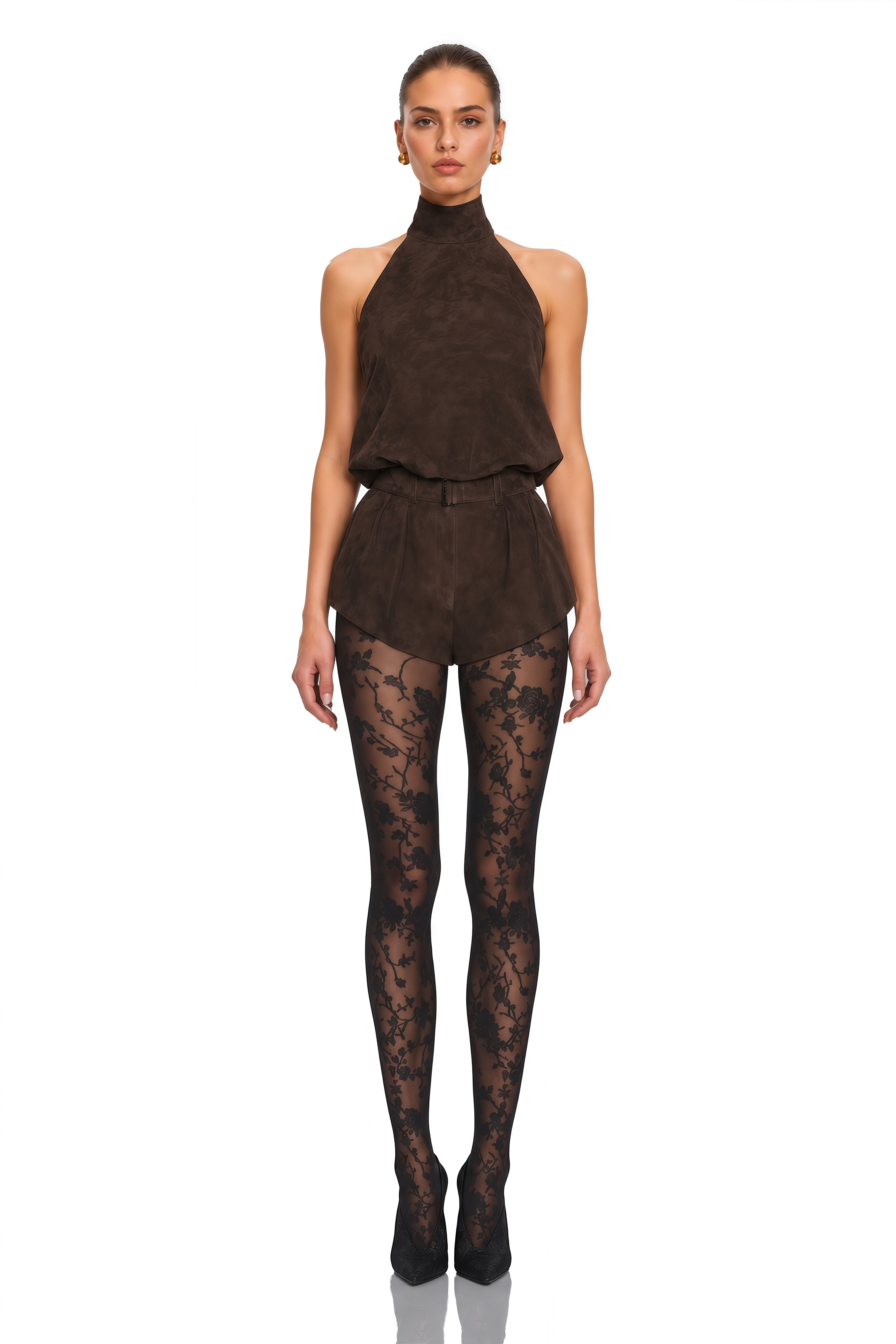 Chaney Brown Suede Bubble Hem Top & Shorts Set