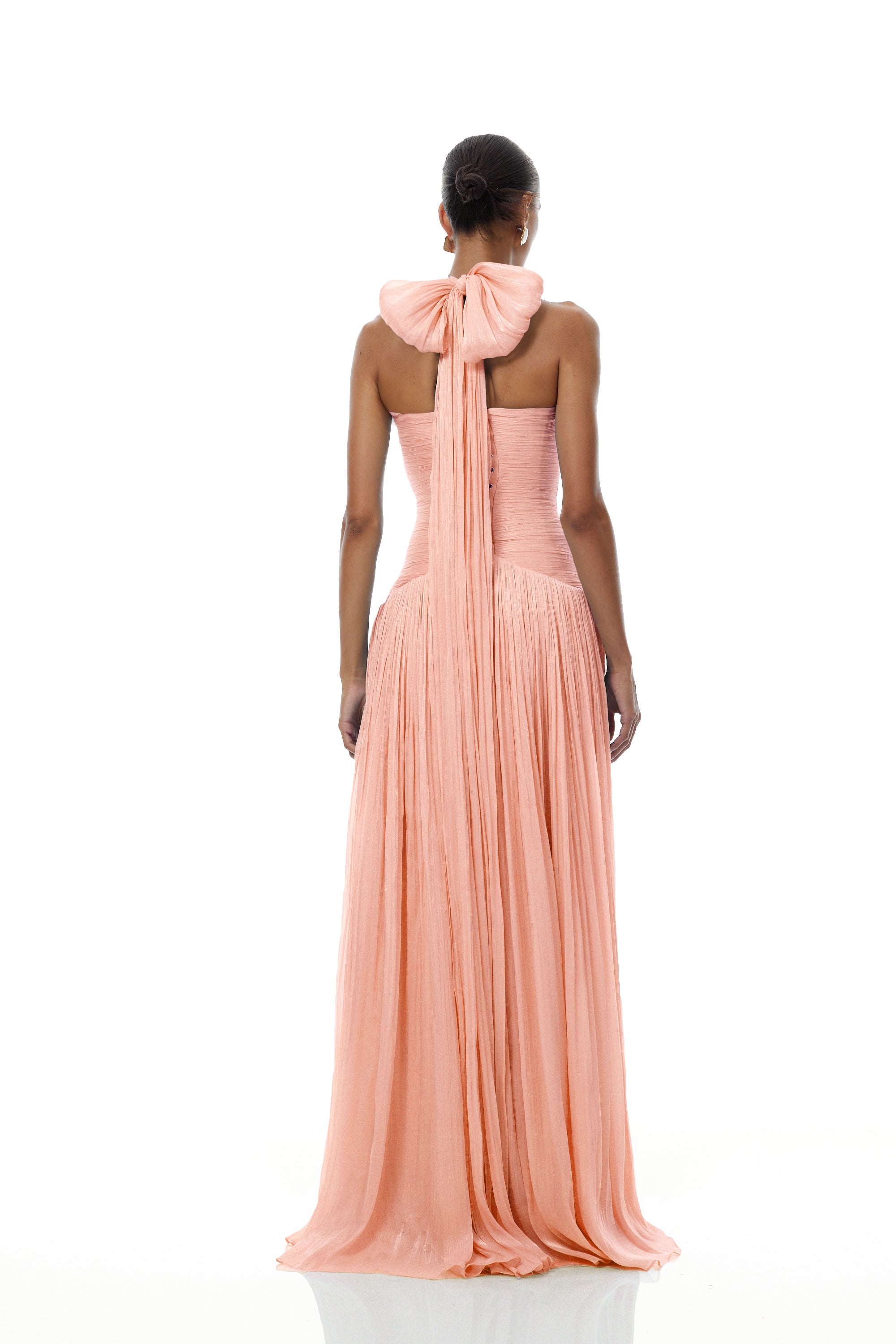Pink Glossy Gathered Maxi Dress