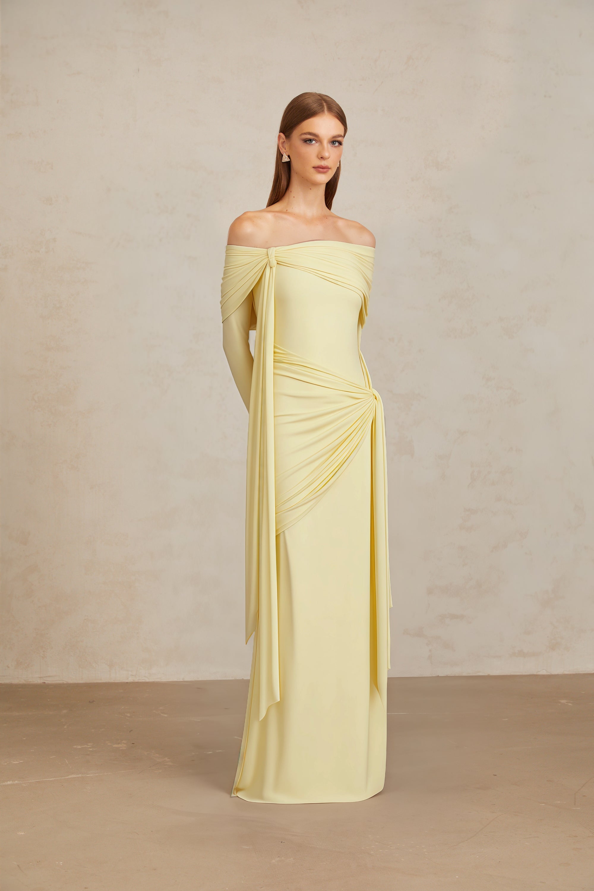 Off-shoulder Maxi Dress in Butter Yellow