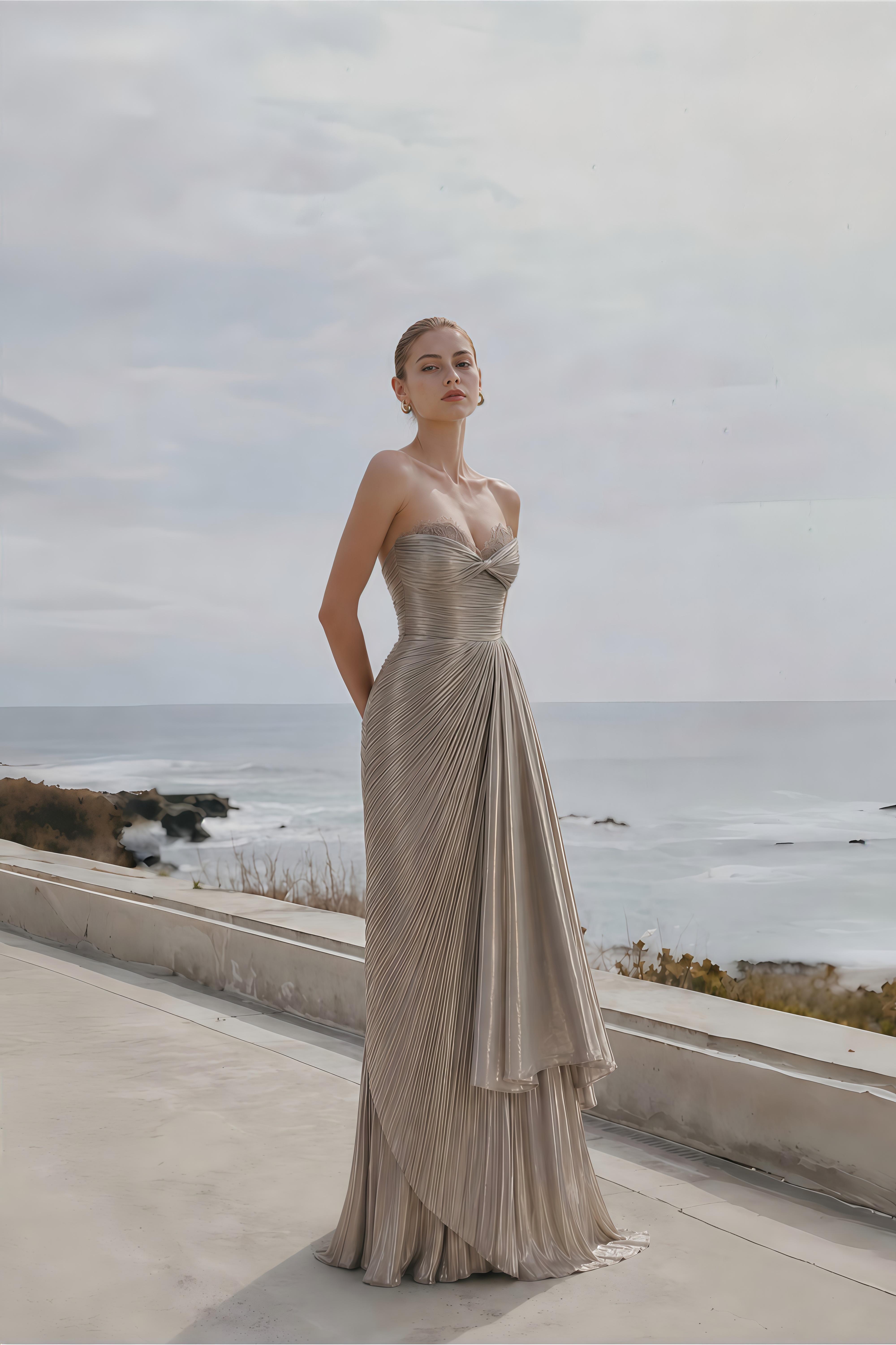Constanza Brown Off Shoulder Ruched Maxi Dress