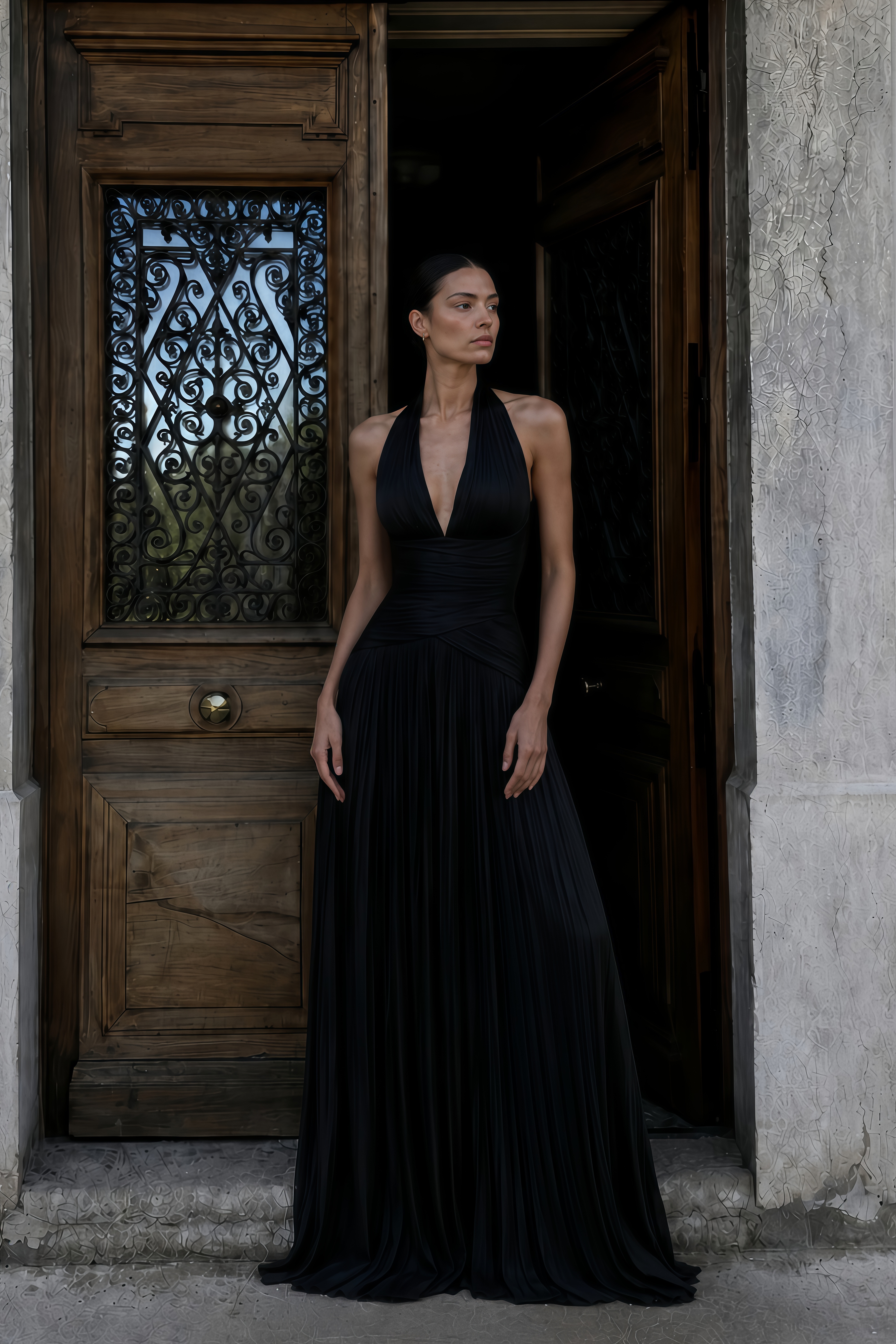 Uranie Black Gathered Maxi Dress