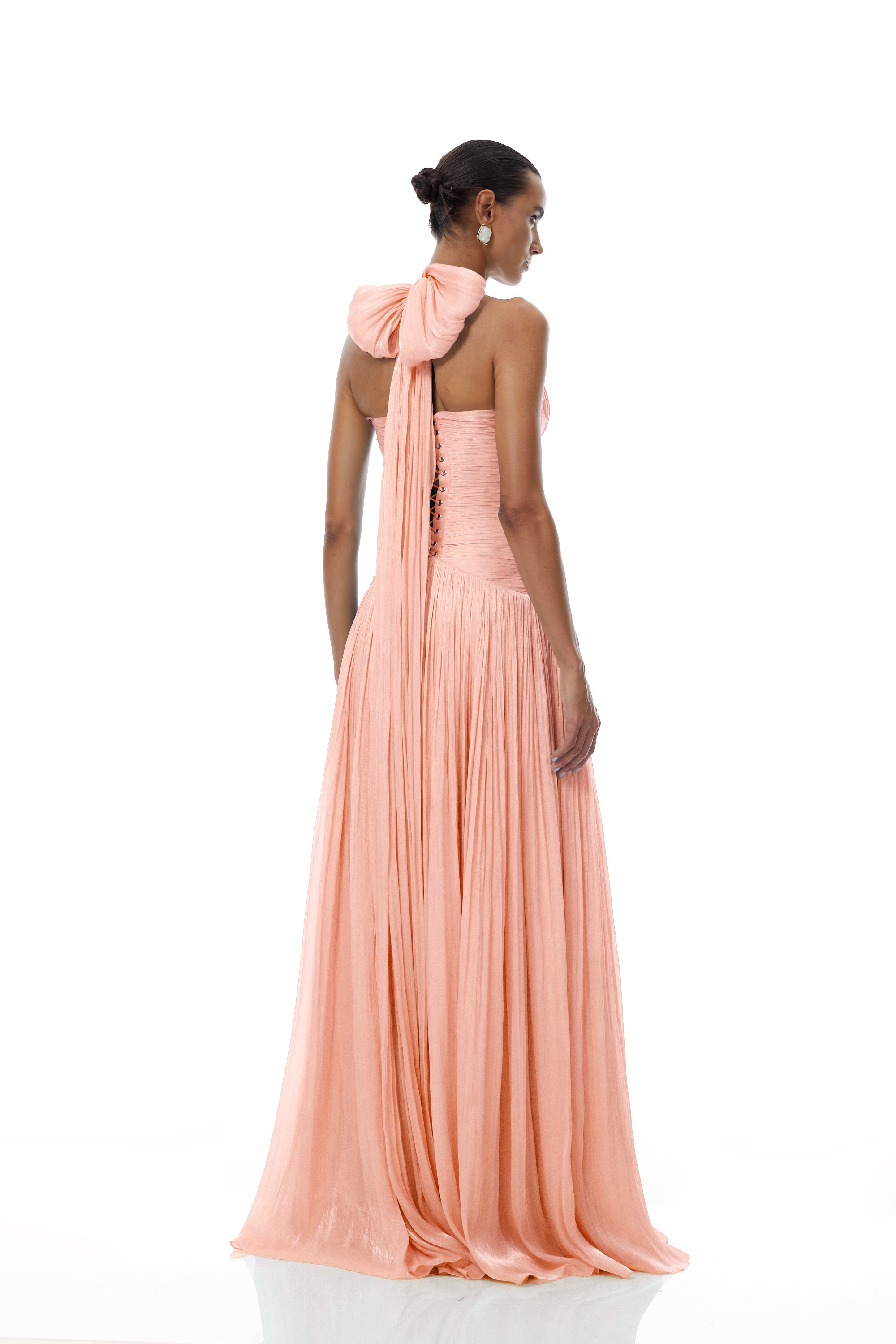 Pink Glossy Gathered Maxi Dress