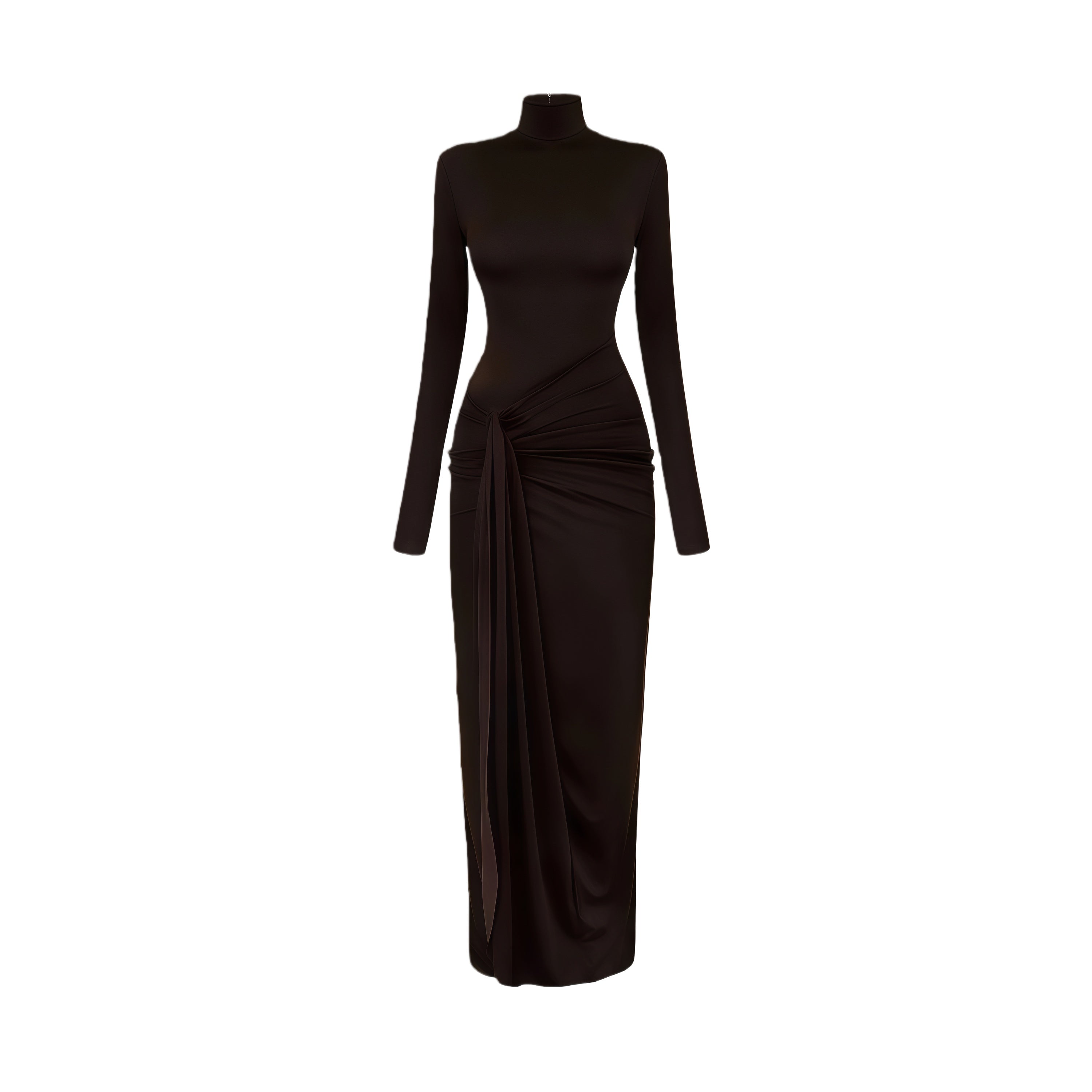 Turtleneck Long-sleeve Slit Maxi Dress