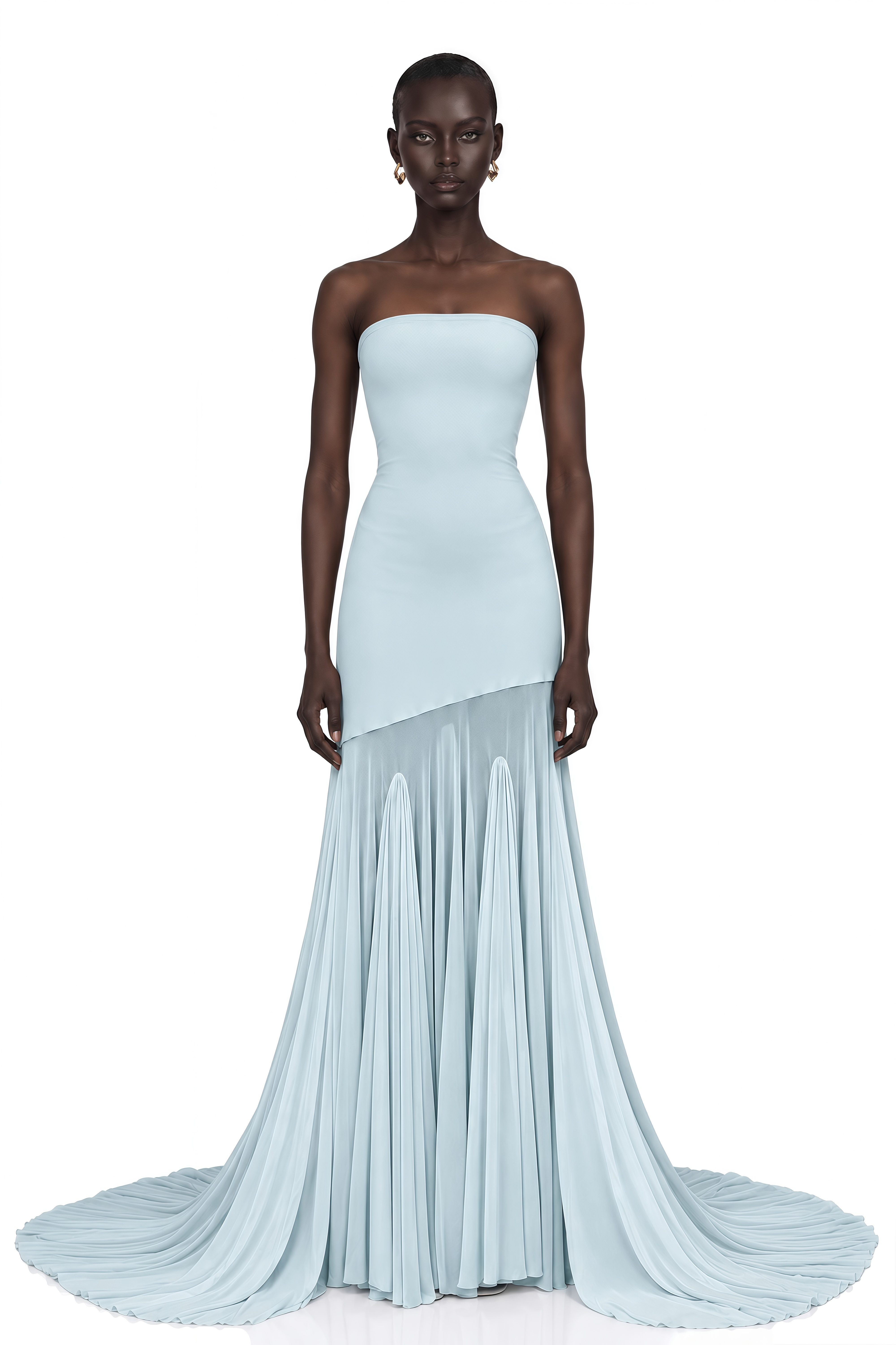 Josiane Blue Off-shoulder Sheer Tulle Maxi Dress