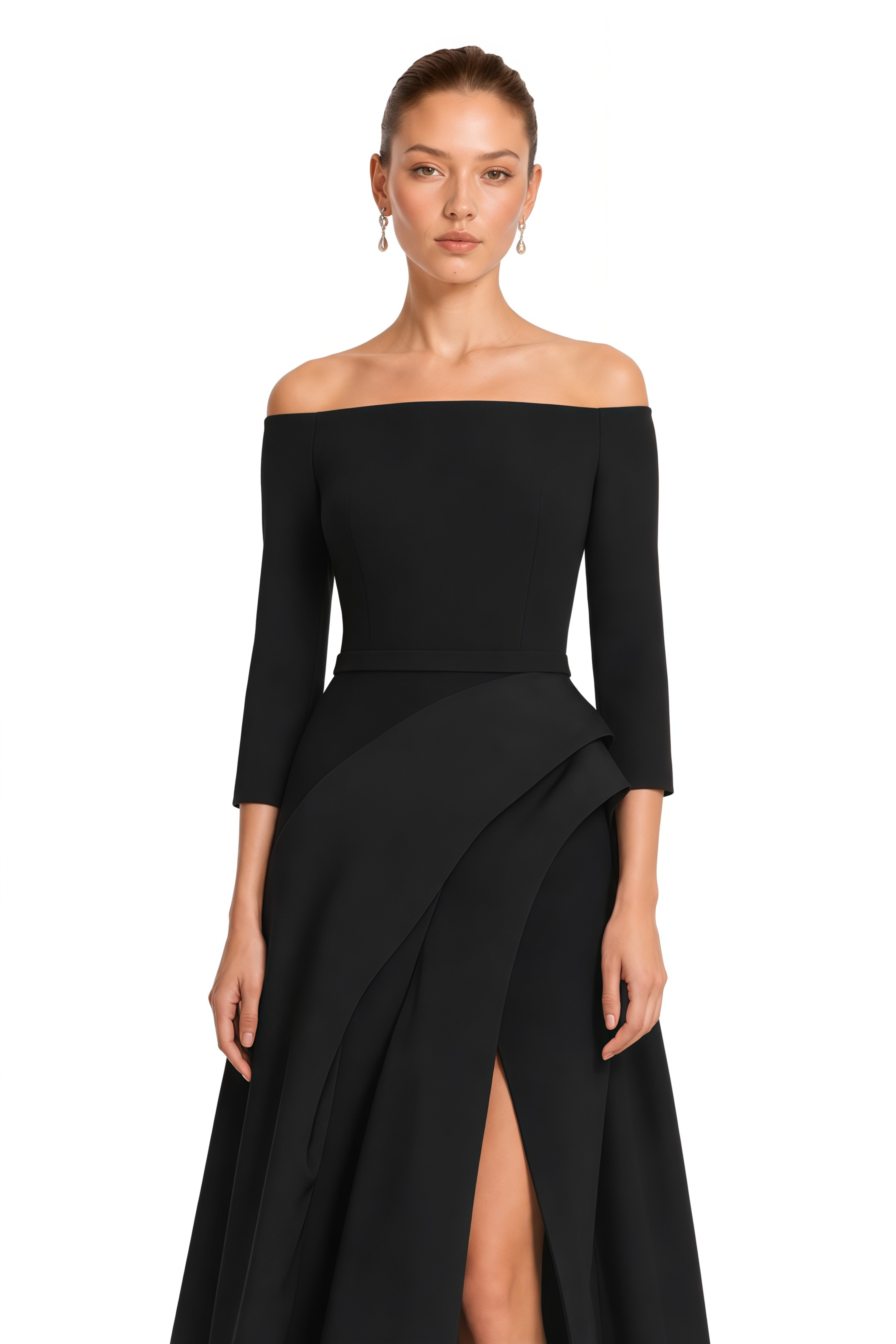 Yoliswa Black Off-Shoulder Maxi Dress with High Thigh Slit