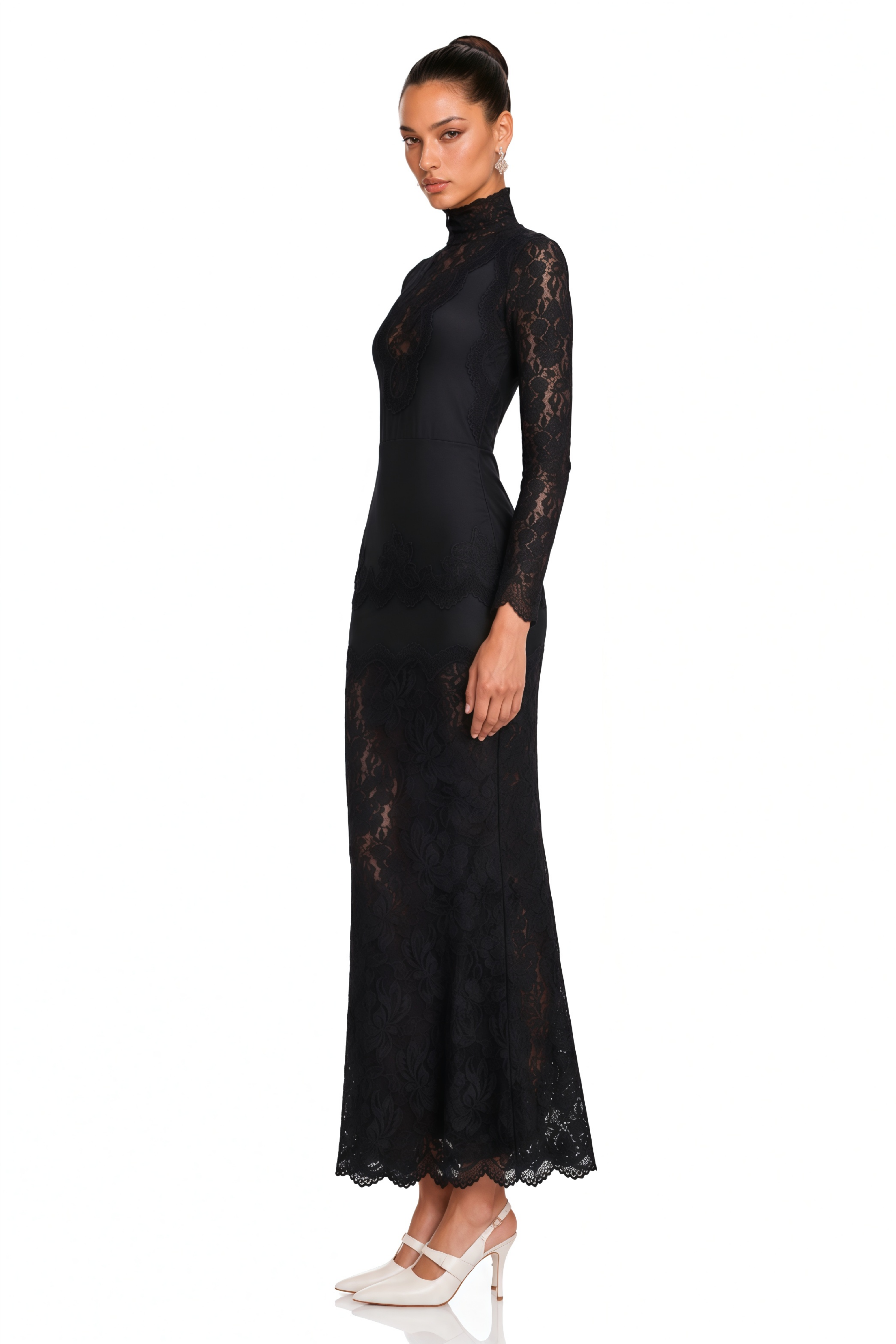 Airelle Black Satin Panel Lace Maxi Dress
