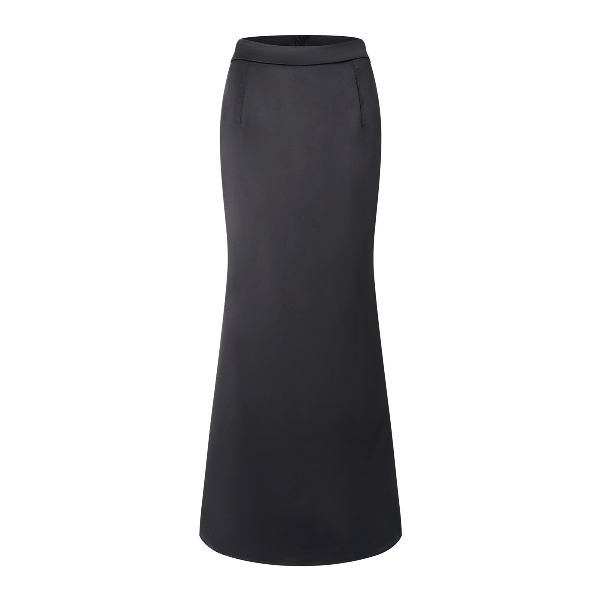 Black blazer paired with a black satin maxi skirt