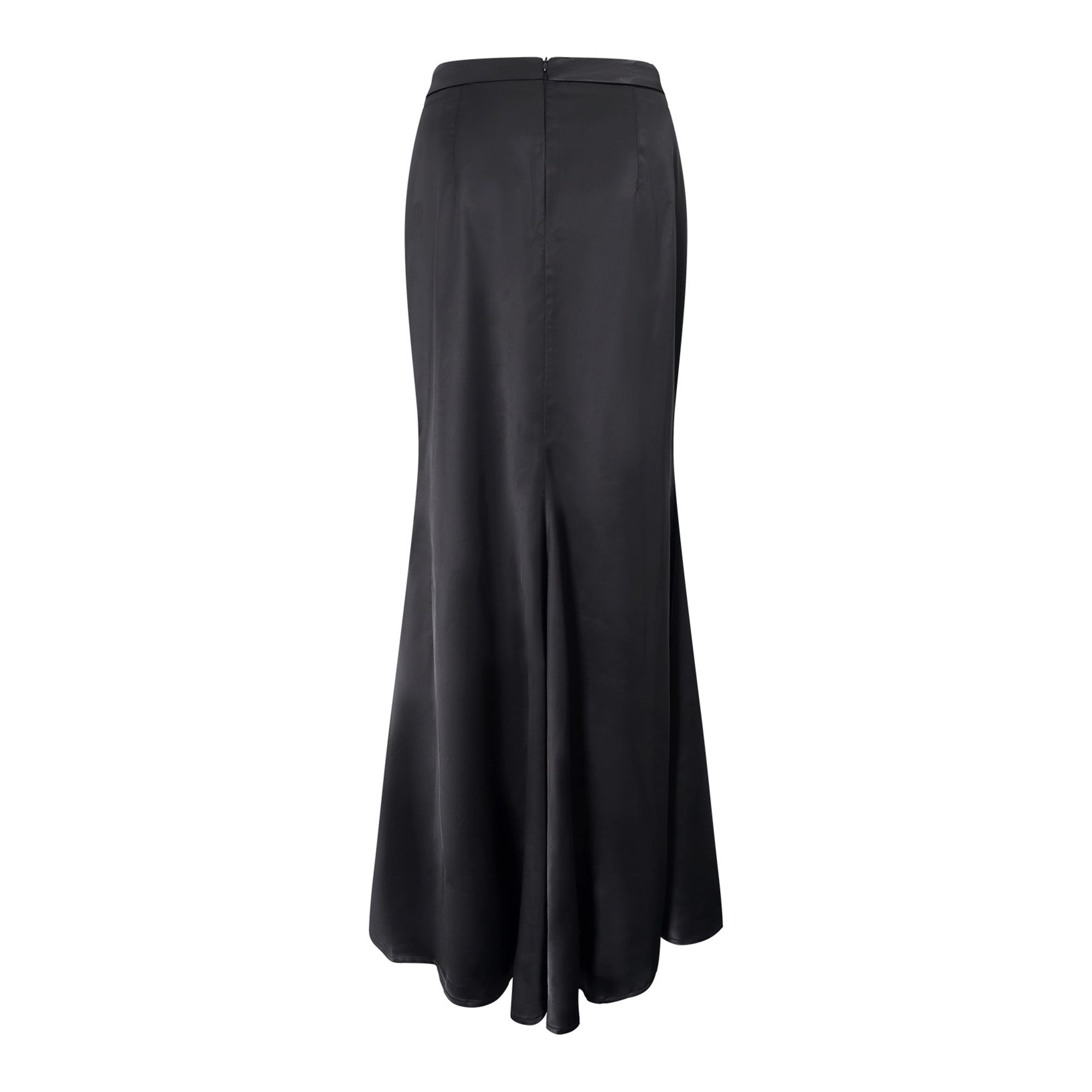 Black blazer paired with a black satin maxi skirt