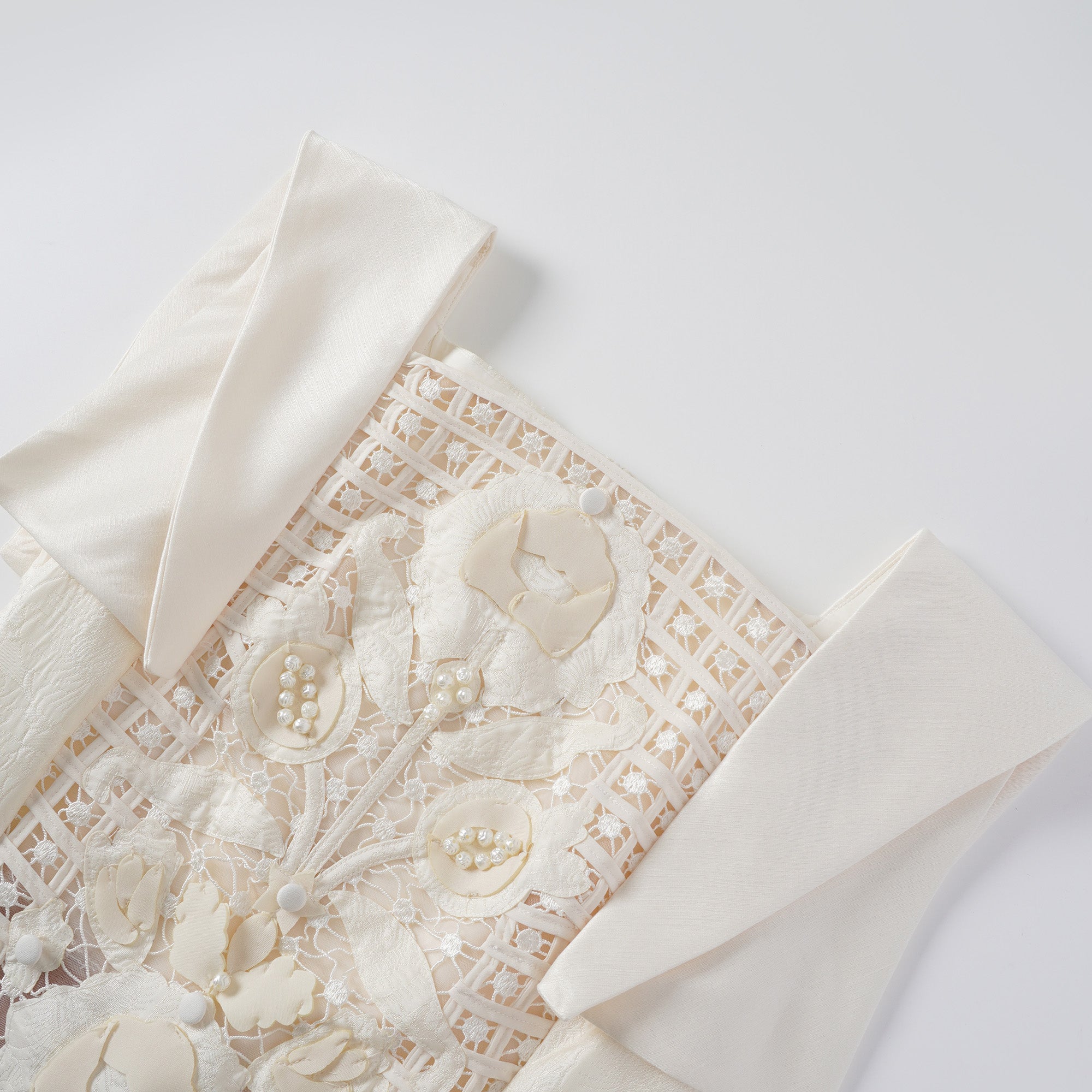 Floral Appliqué Crochet Mini Dress