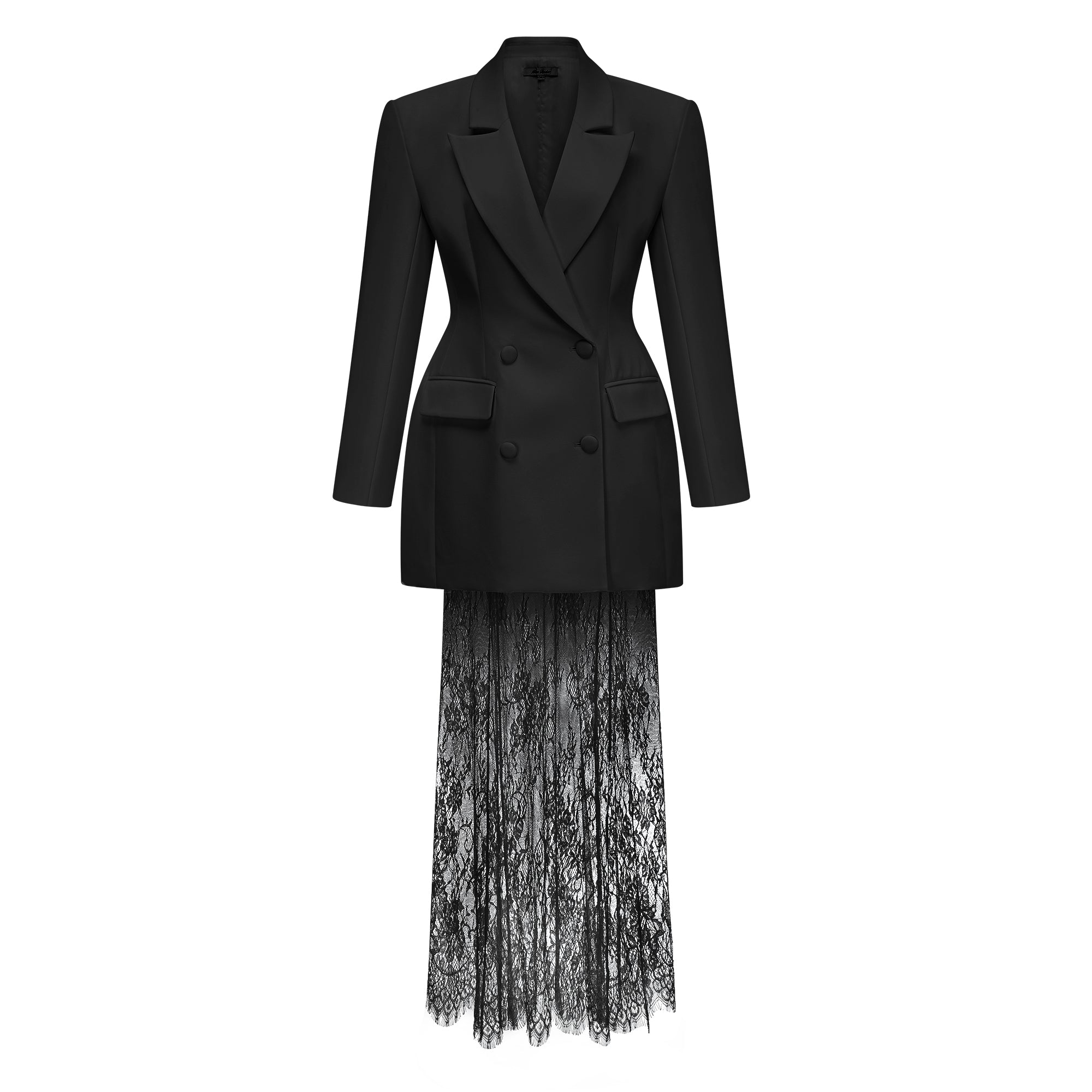 Black Blazer & Lace Skirt Set