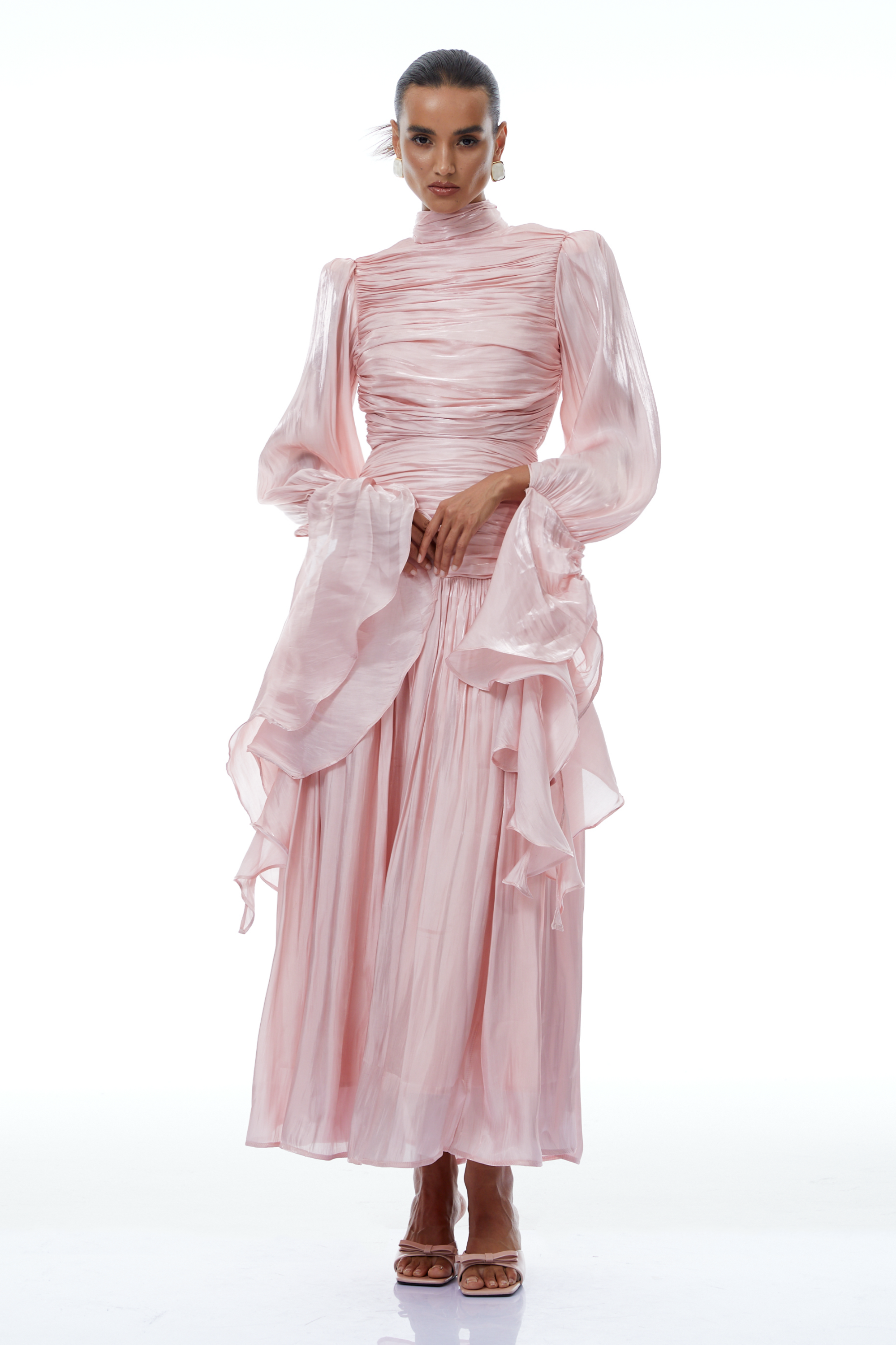 Puff Sleeve Ruched Bodice Maxi Dress