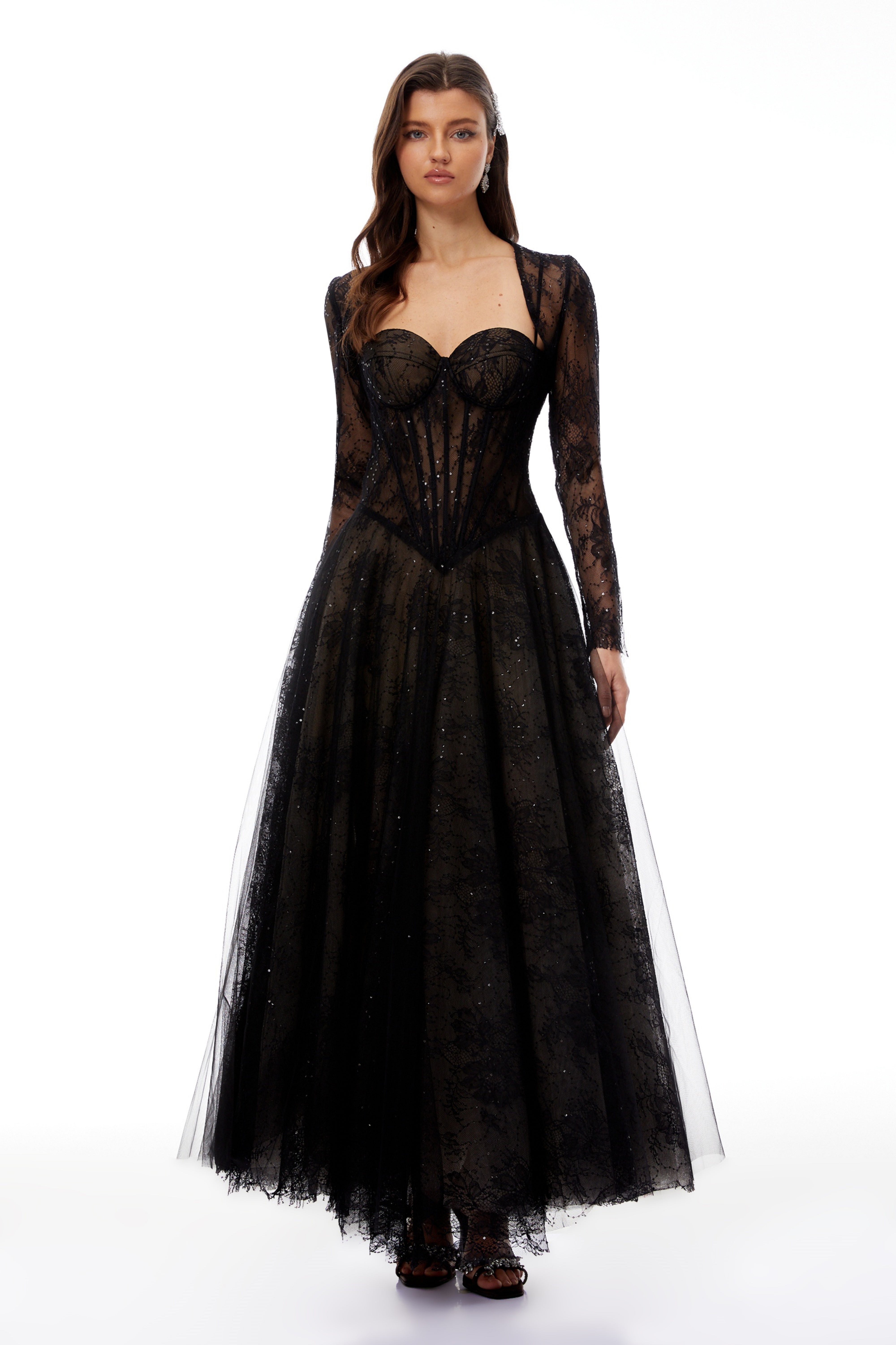 Black Lace Corset Maxi Dress