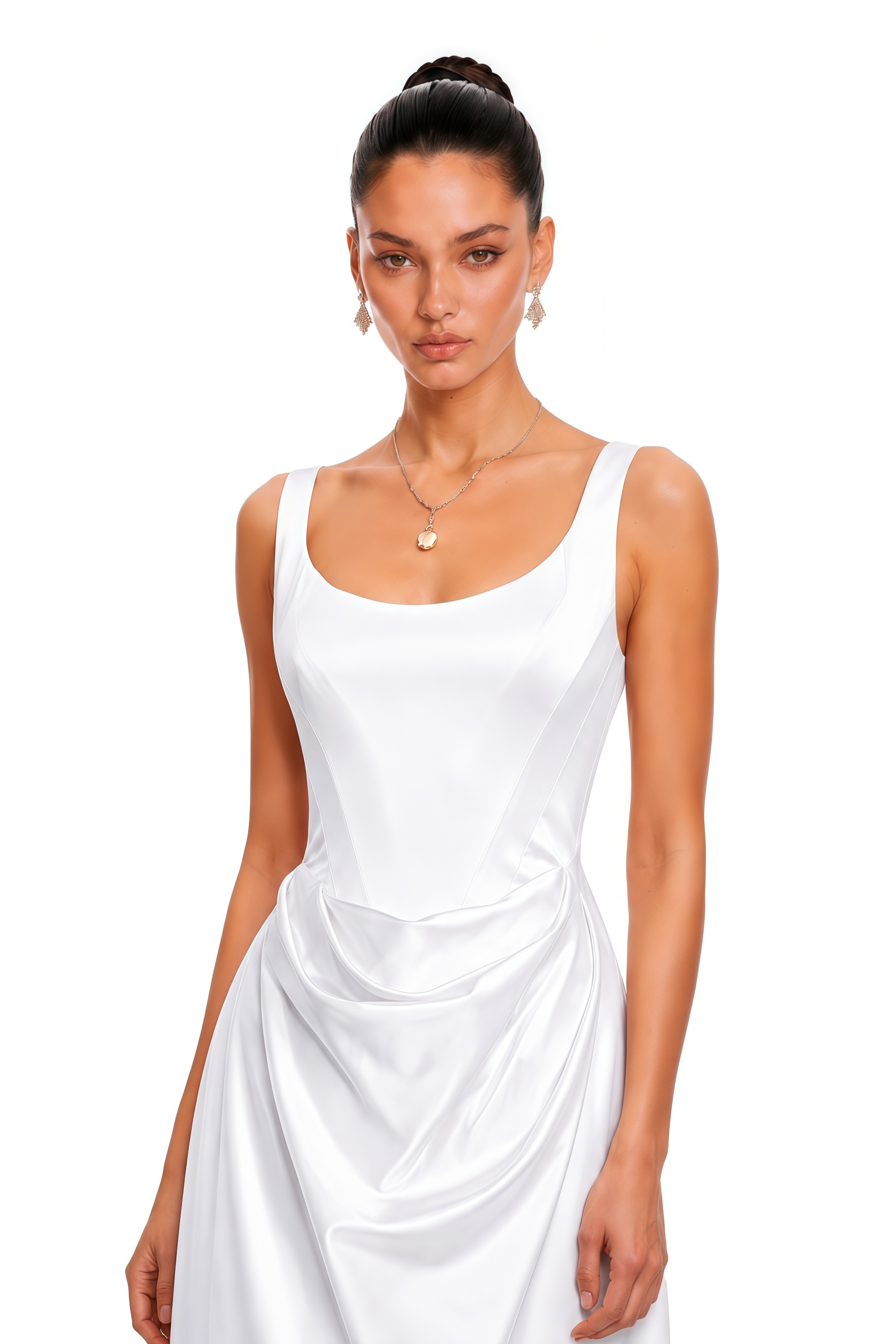 Fiona White Satin Square Neck Maxi Dress