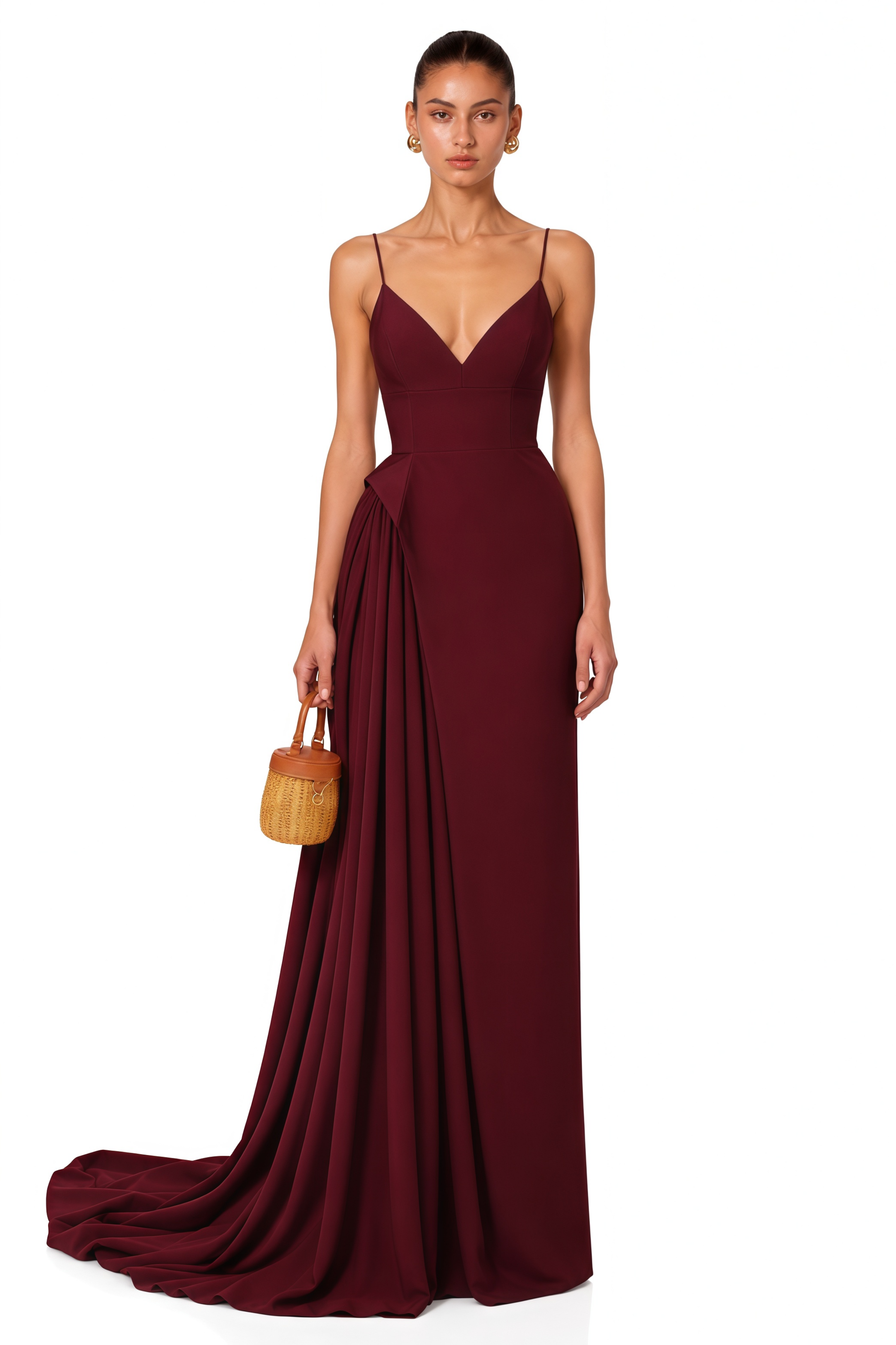 Omphile Red Asymmetrical Ruched Maxi Dress