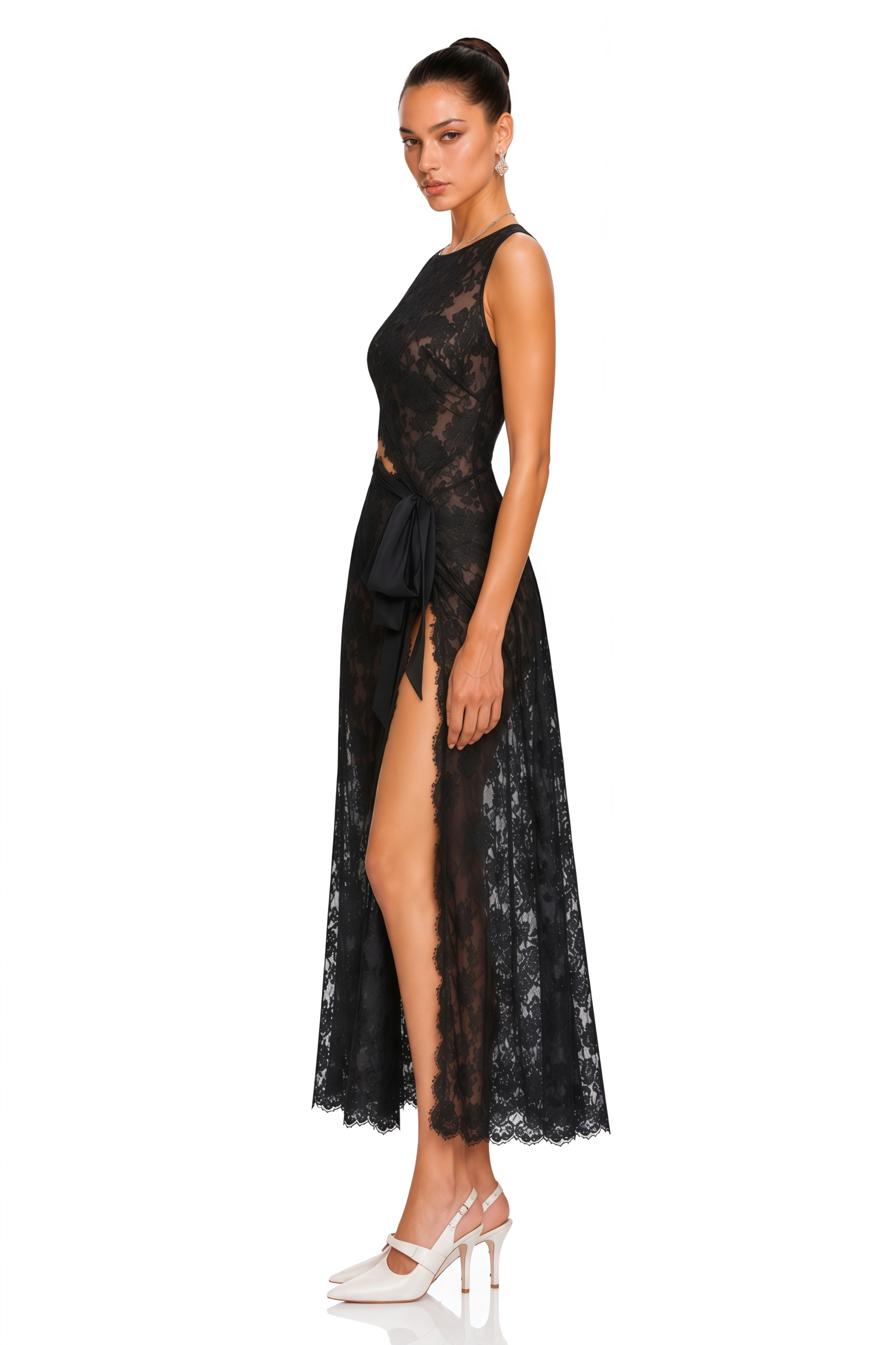 Olesya Black Semi Sheer Lace Maxi Dress