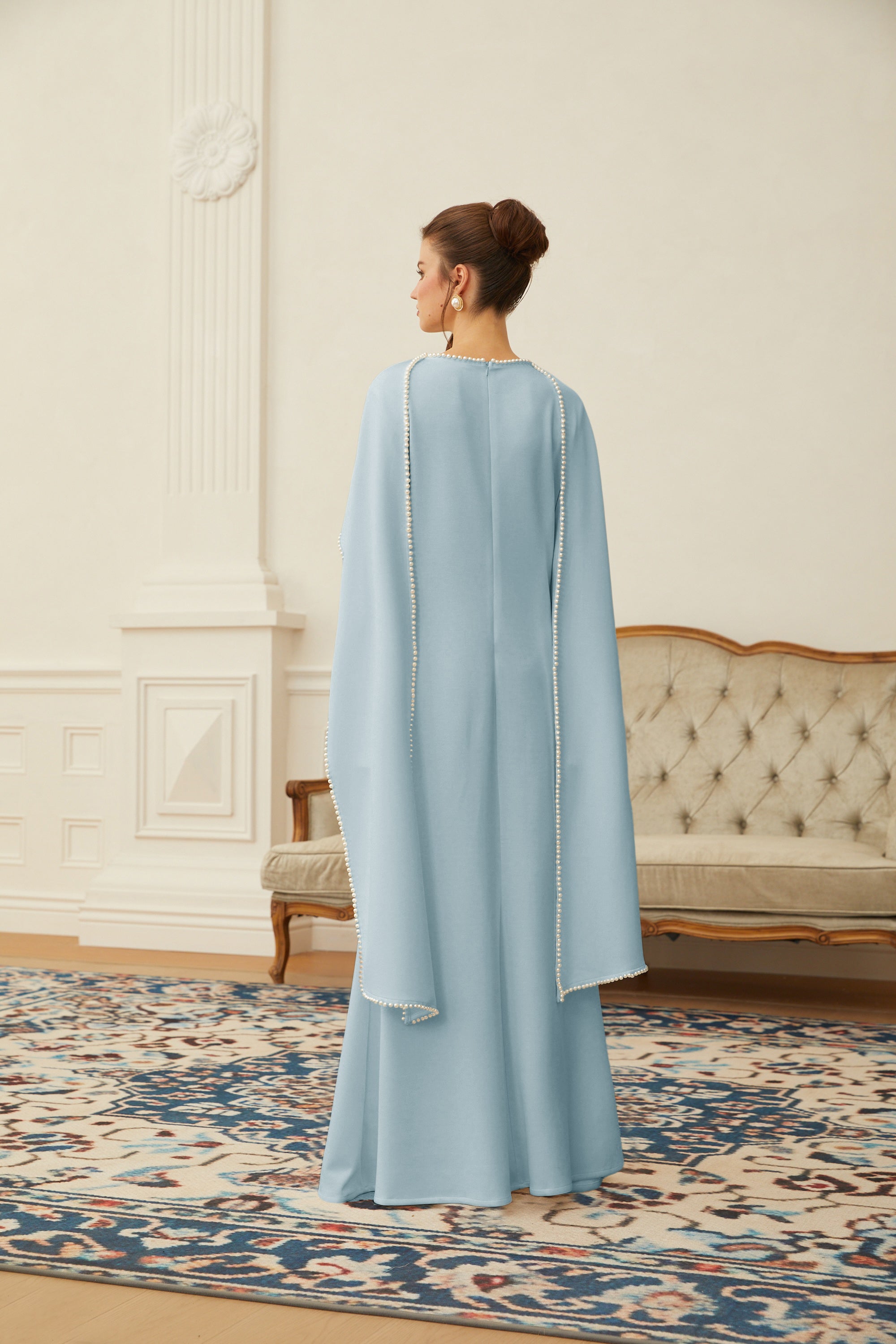 Pearl Trim Shawl Detail Maxi Dress