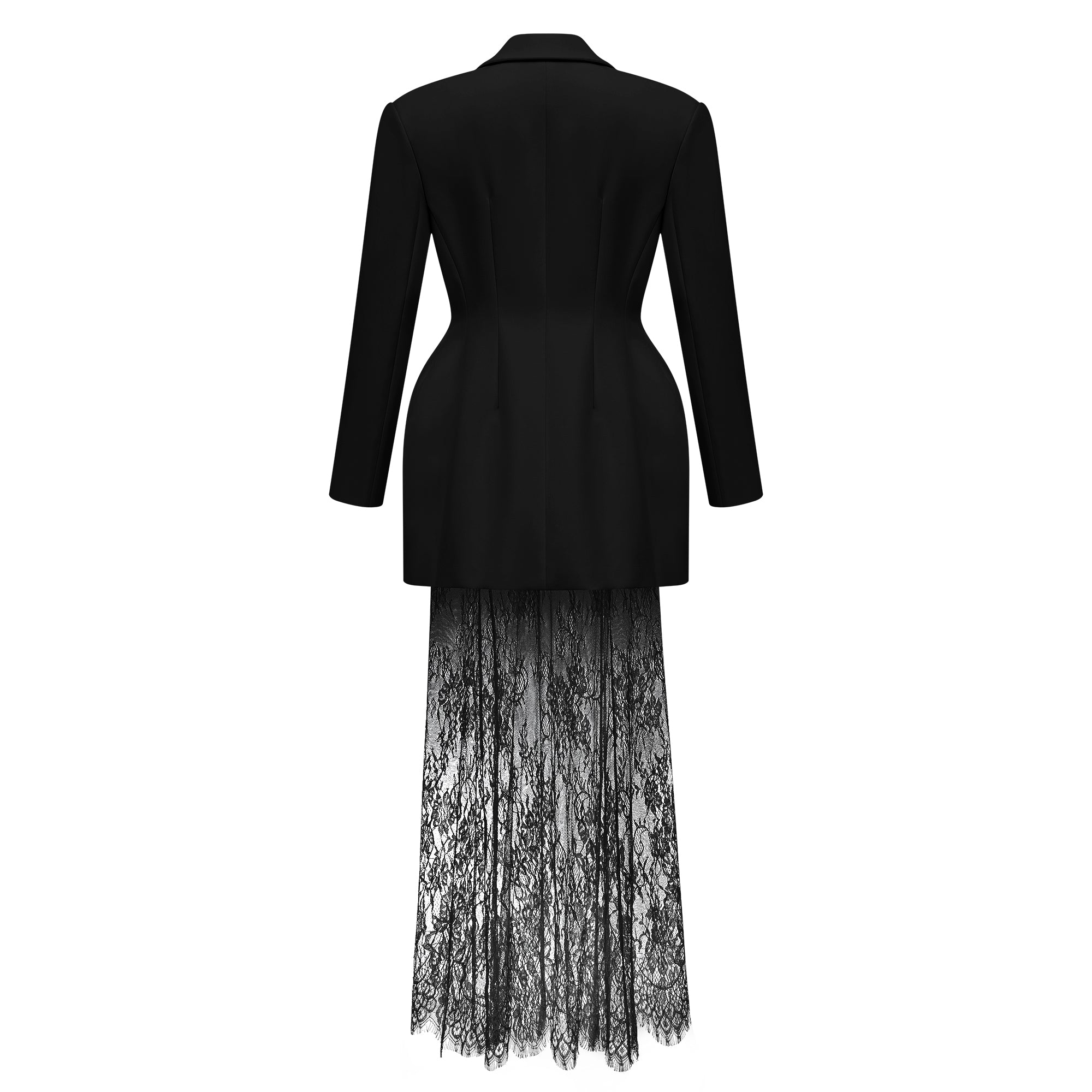 Black Blazer & Lace Skirt Set