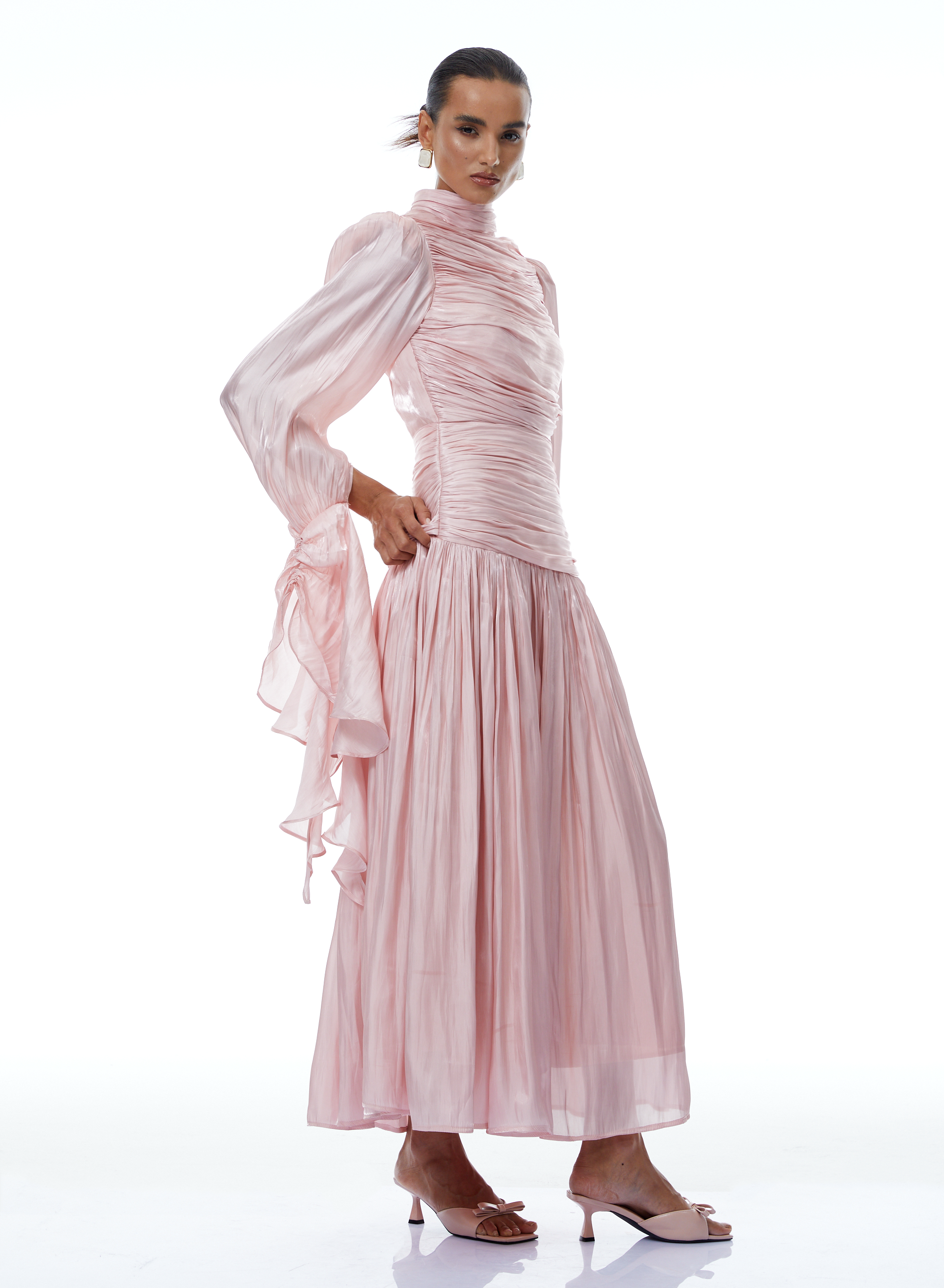 Puff Sleeve Ruched Bodice Maxi Dress