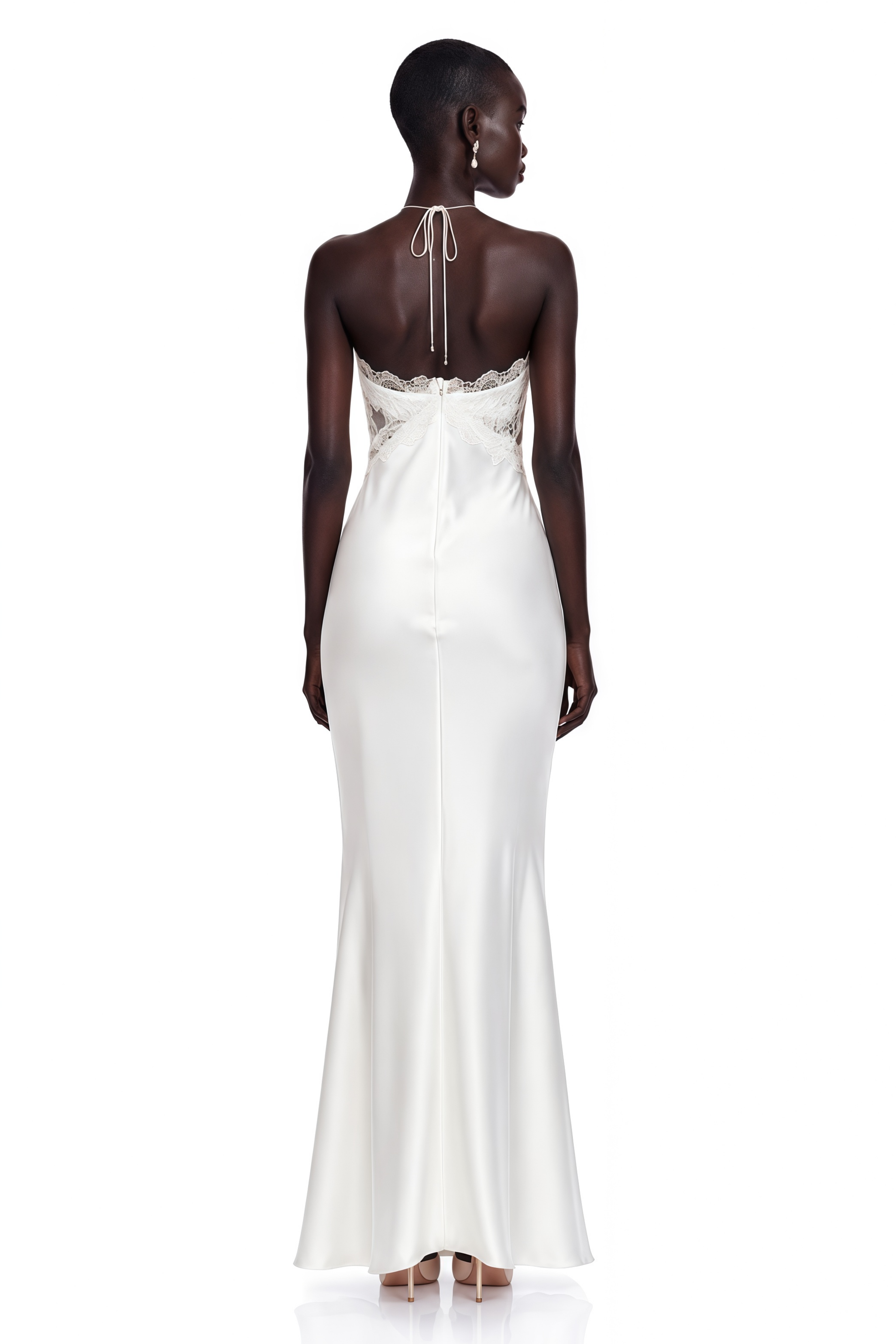 Selene White Lace Panel Satin Maxi Dress