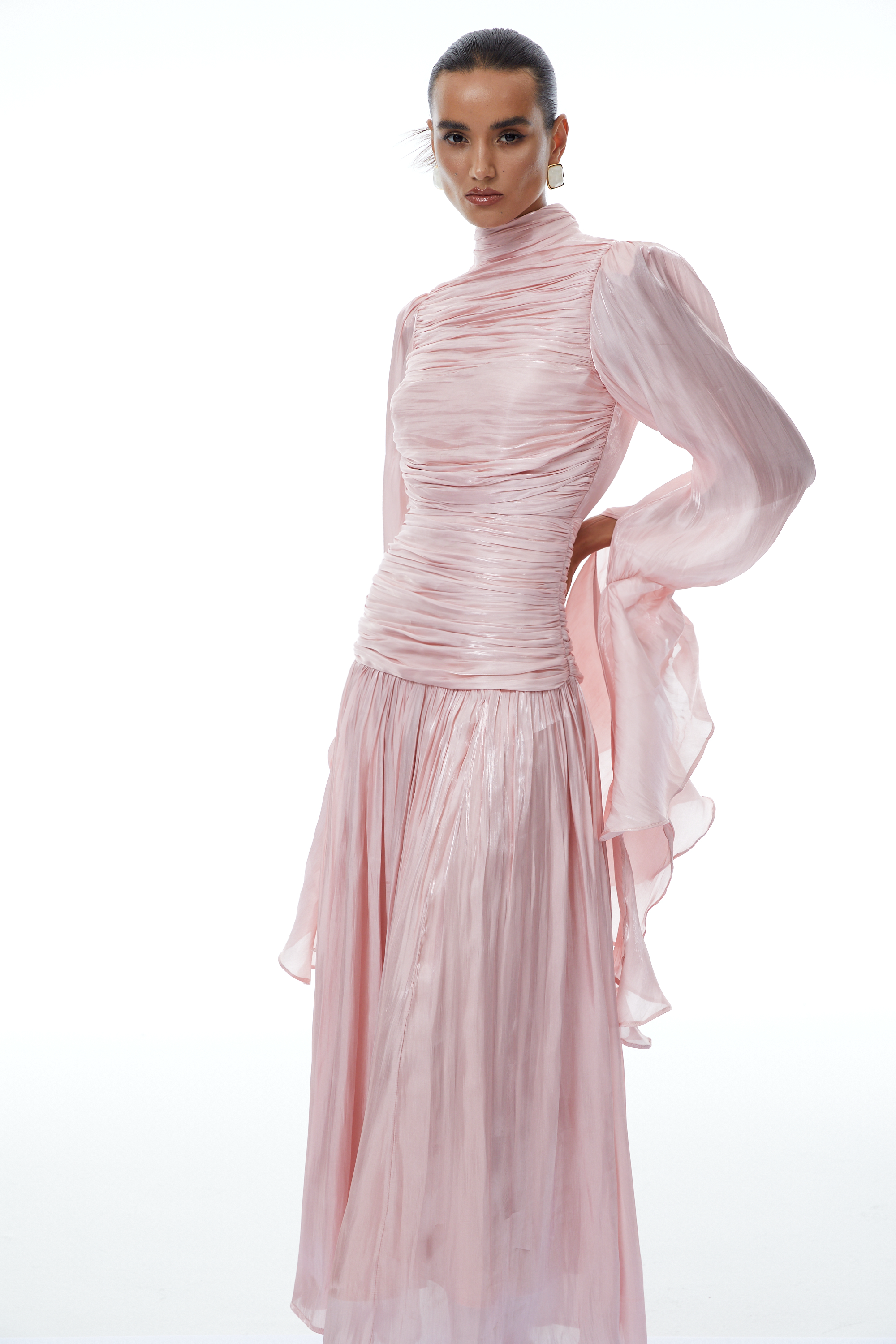 Puff Sleeve Ruched Bodice Maxi Dress