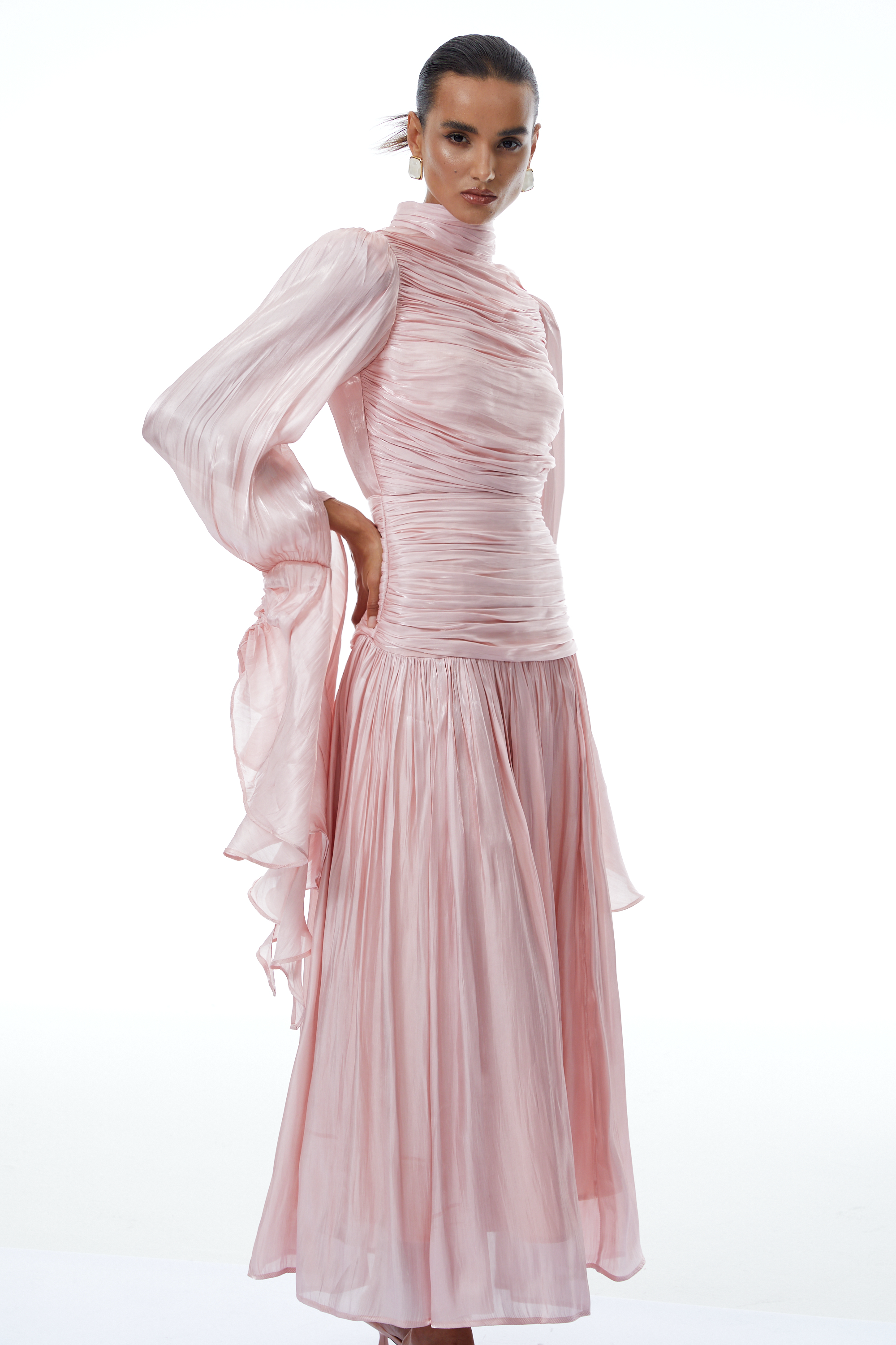 Puff Sleeve Ruched Bodice Maxi Dress