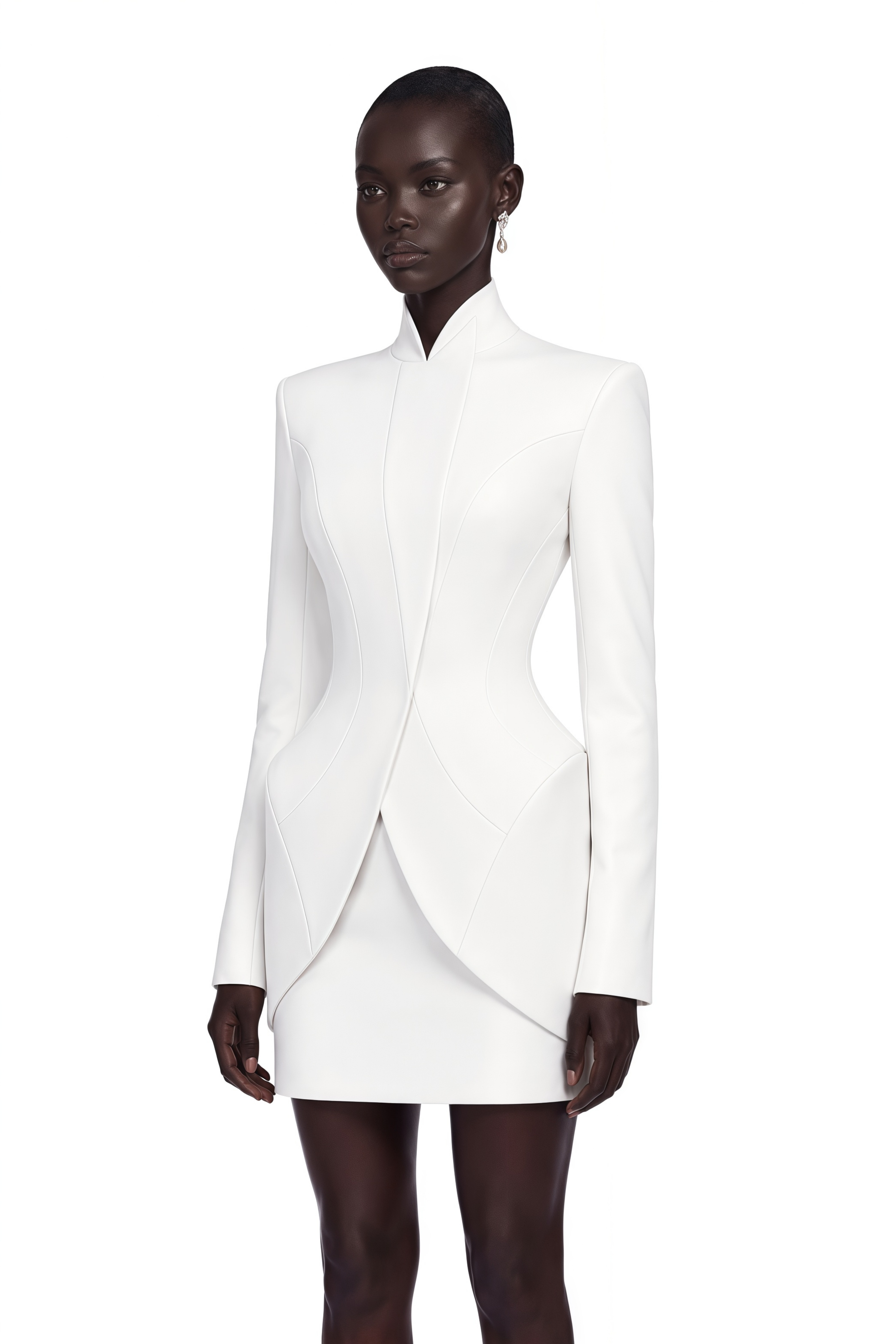 Adriana White Barrel Design Jacket & Skirt Set