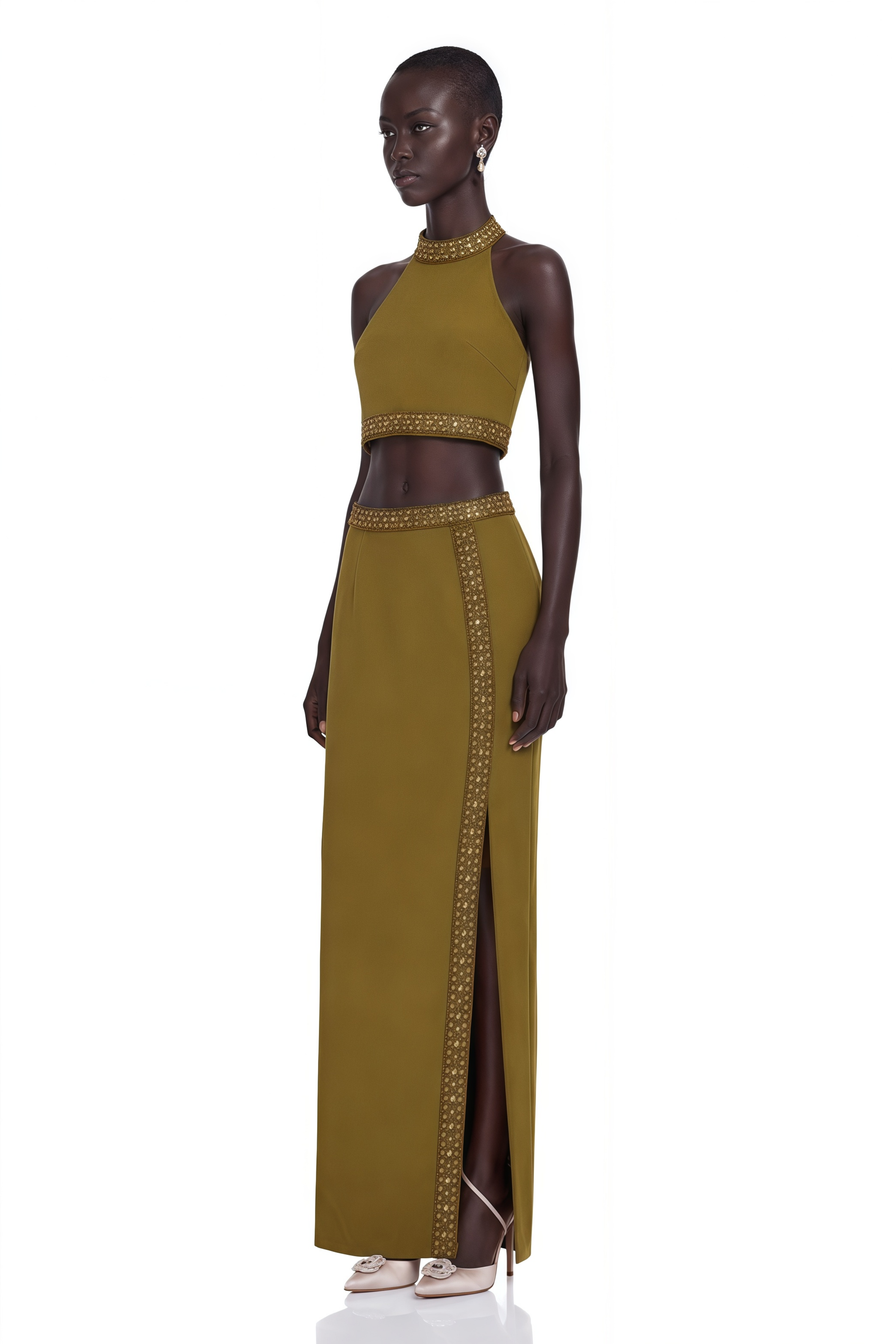 Daisy green beaded-trim top & skirt matching set – Miss Rosier