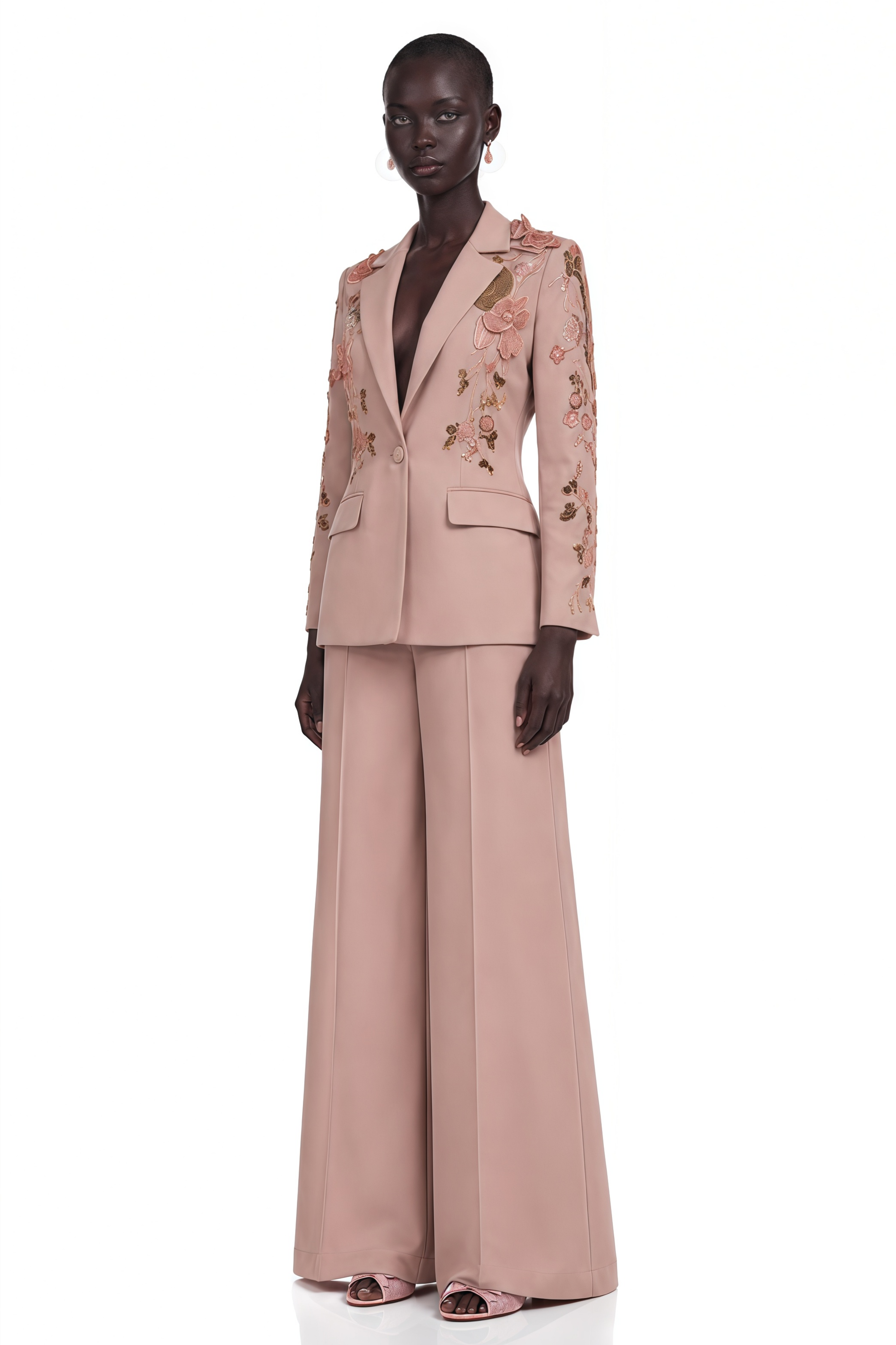 Morgane Dusty Pink Sequined Floral Blazer & Trousers Set
