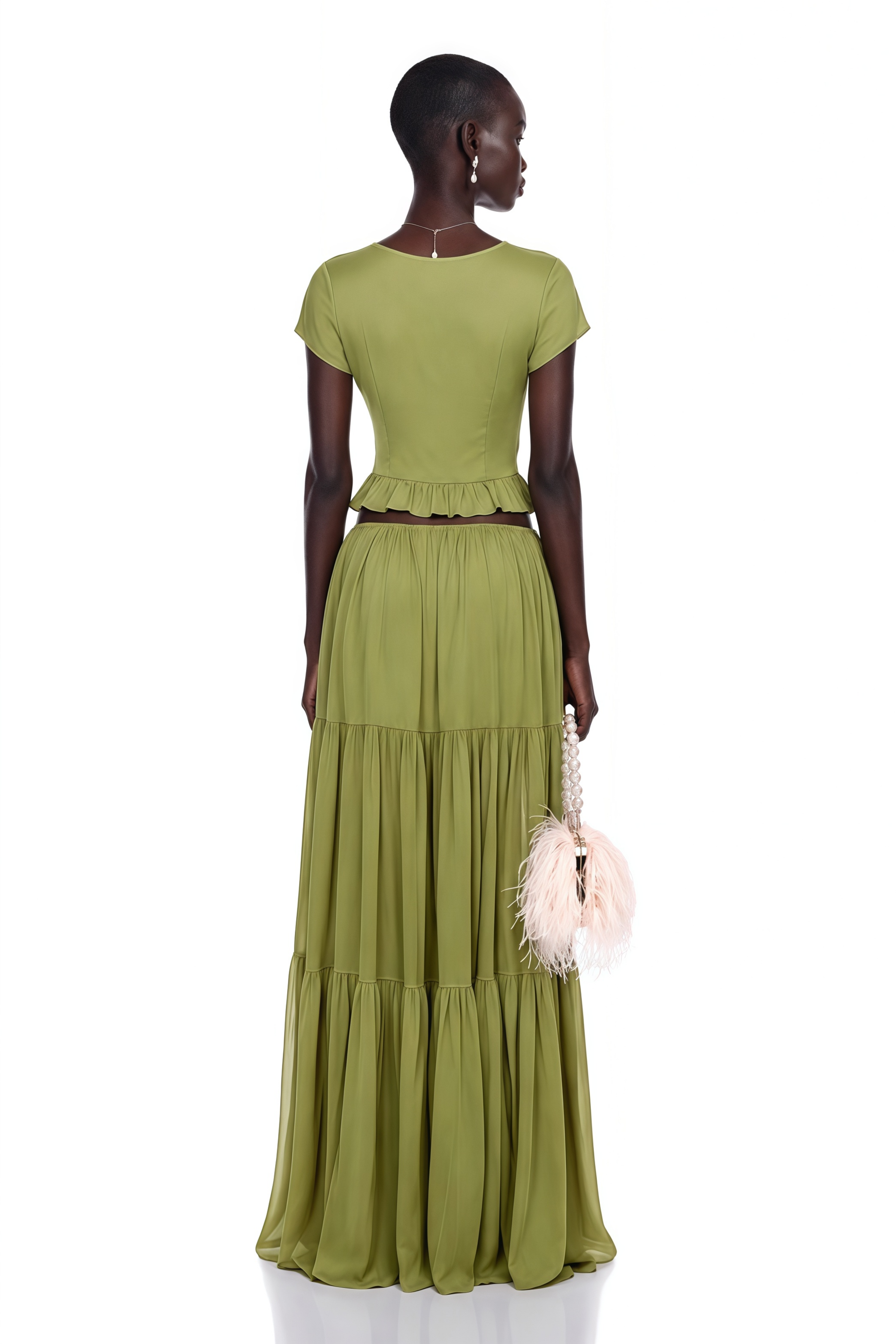 Pleiade Green Floral Lace Chiffon Top & Skirt Set