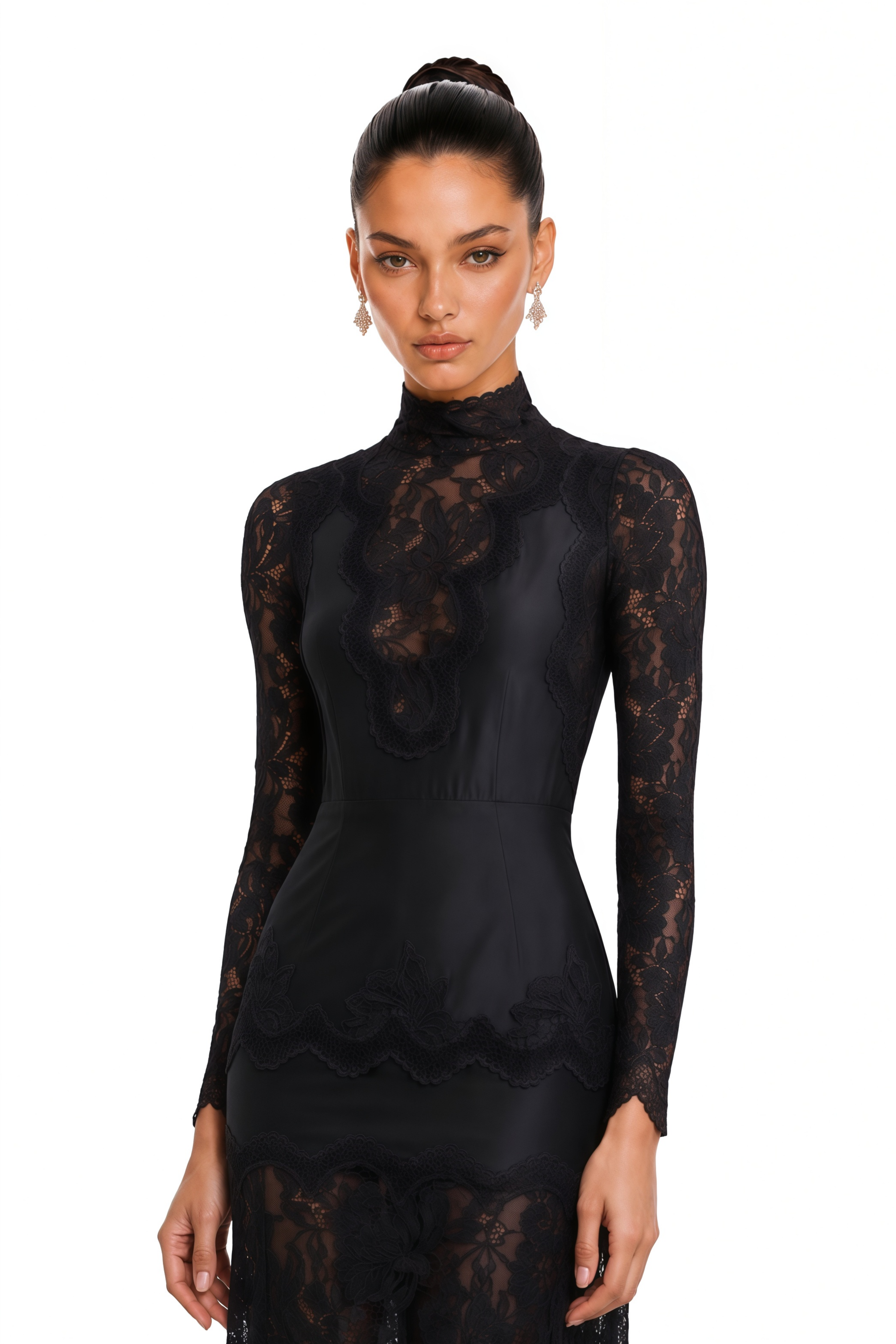 Airelle Black Satin Panel Lace Maxi Dress