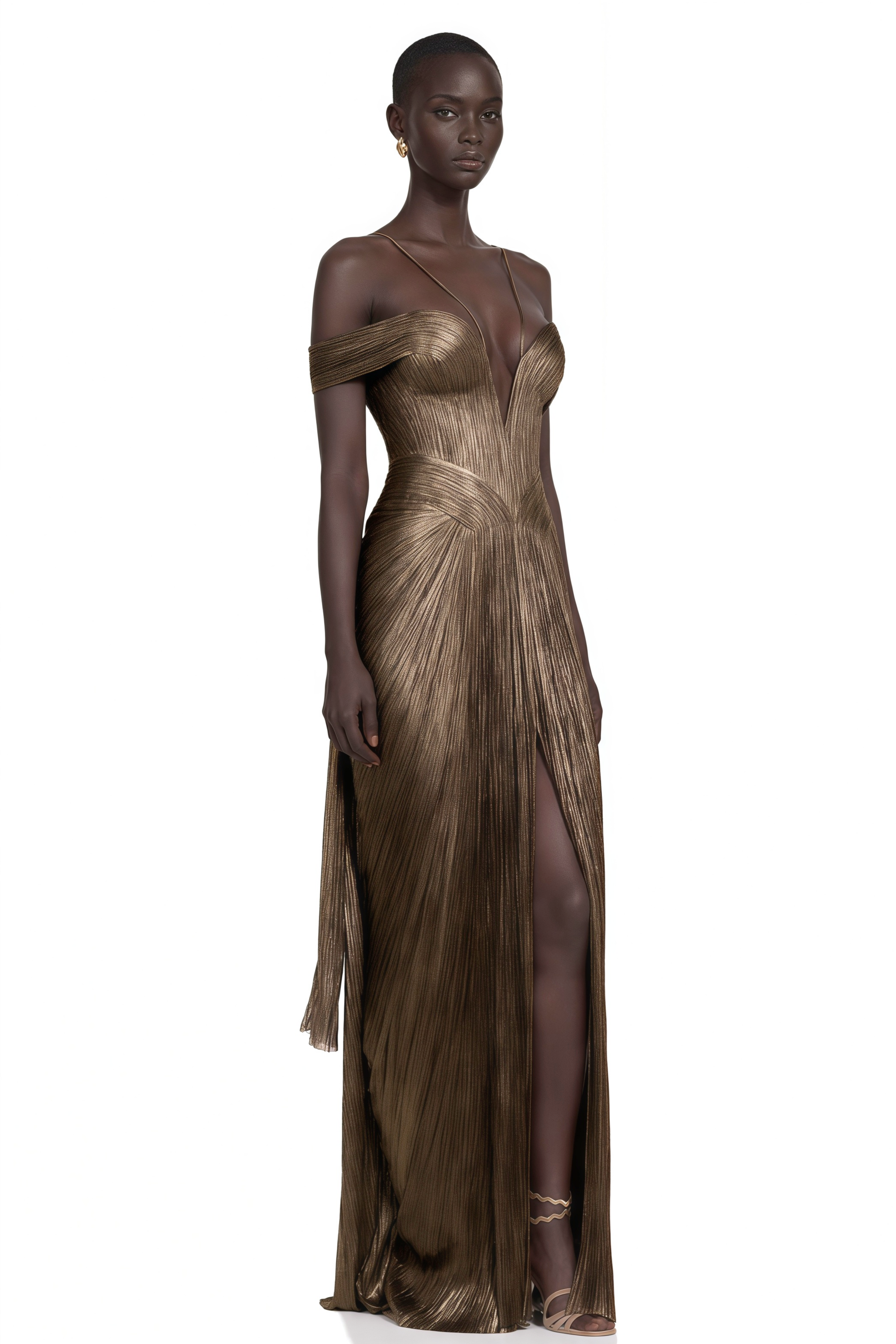 Marise Brown Draped Satin Maxi Dress