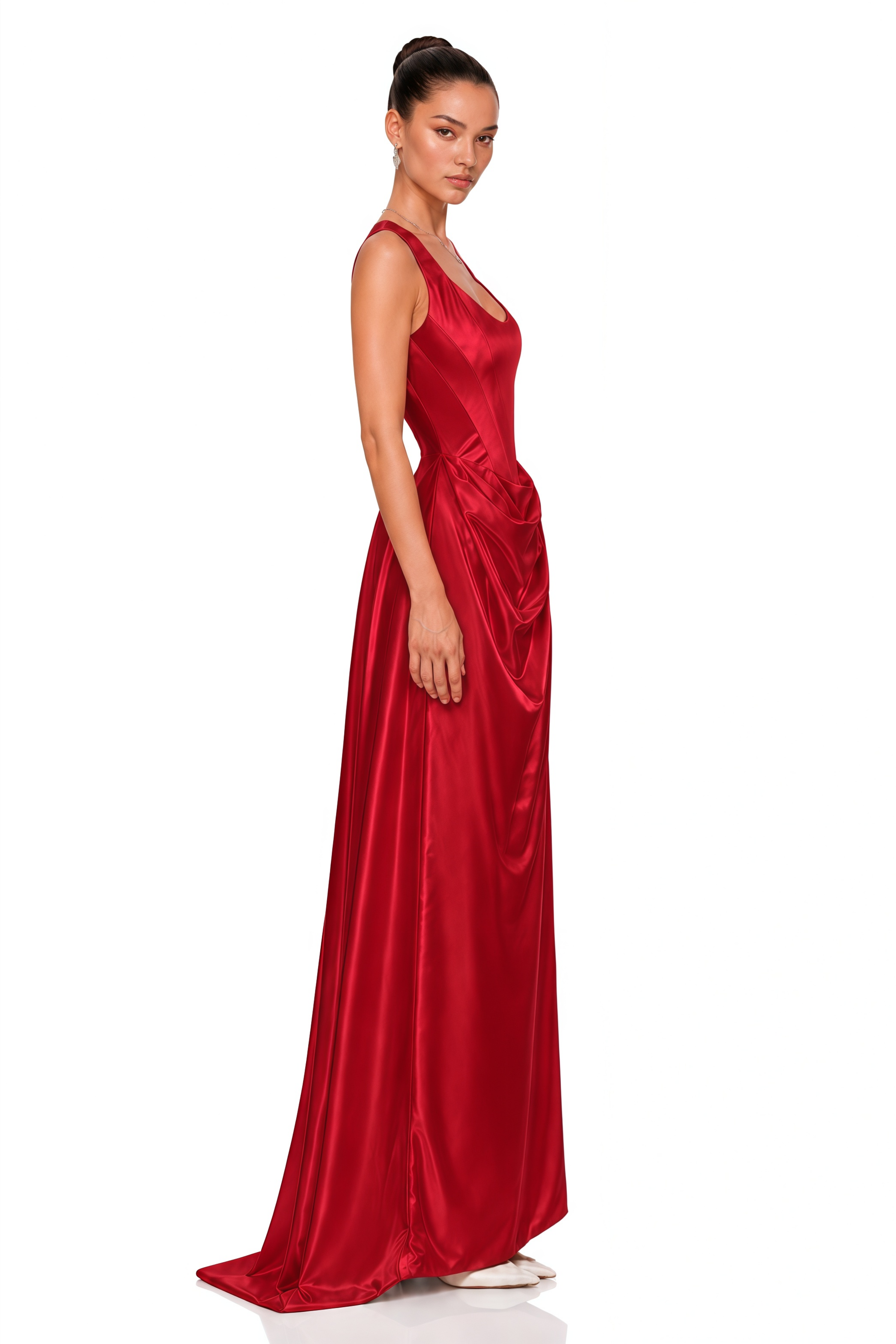 Fiona Red Satin Square Neck Maxi Dress