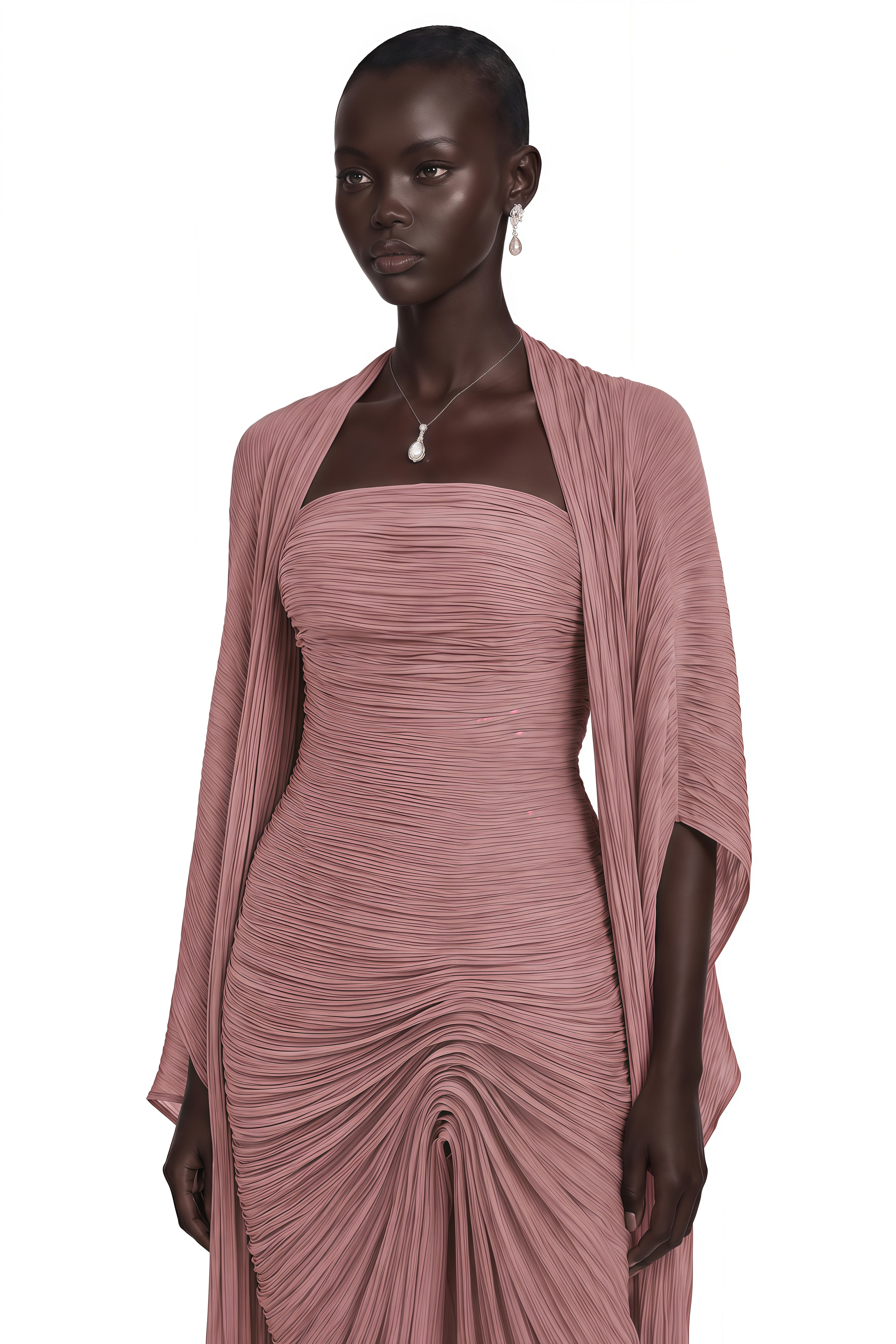 Shifra Pink Asymmetrical Cape Maxi Dress