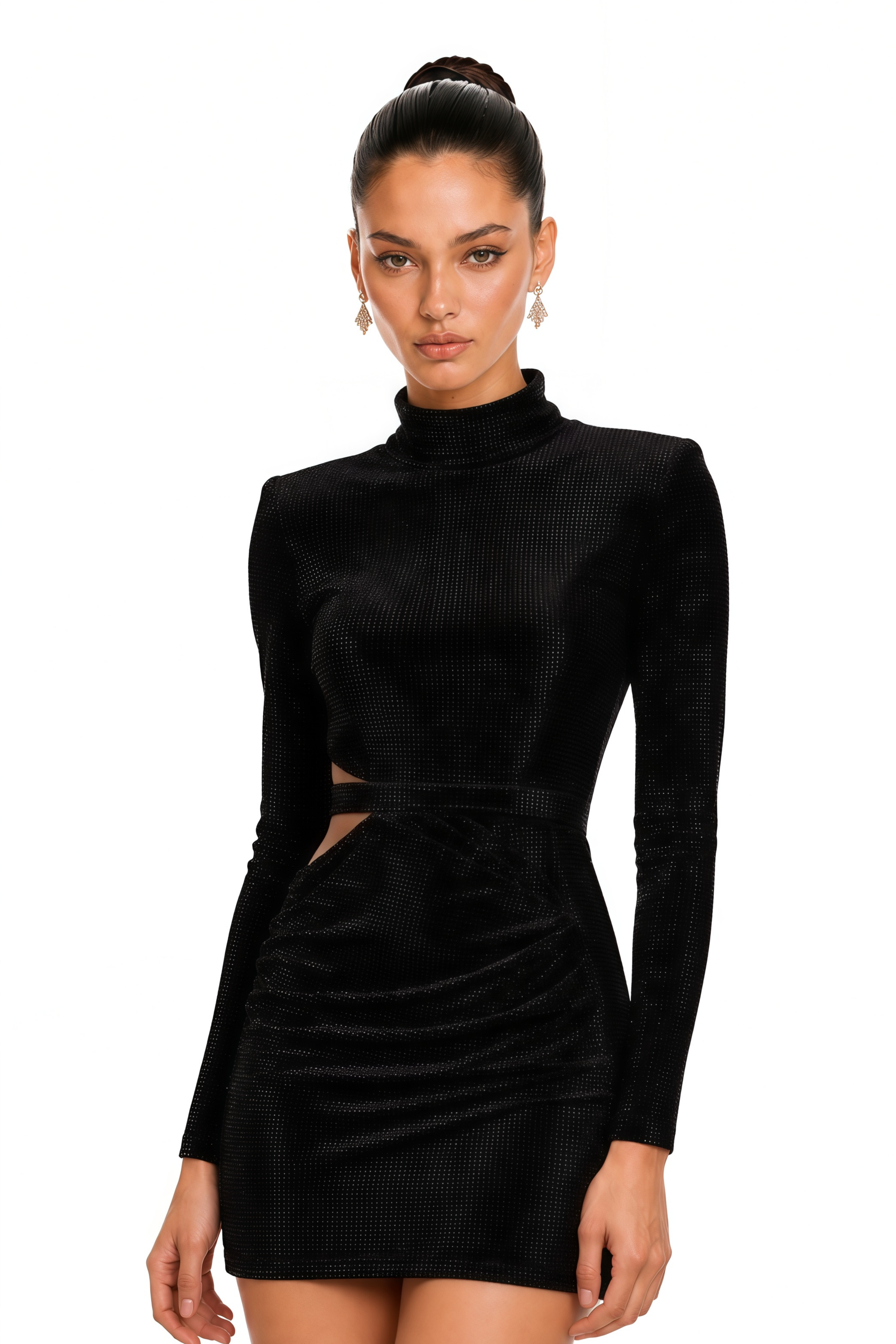 Yvette Black Cut-Out Stud-Embellished Velvet Mini Dress