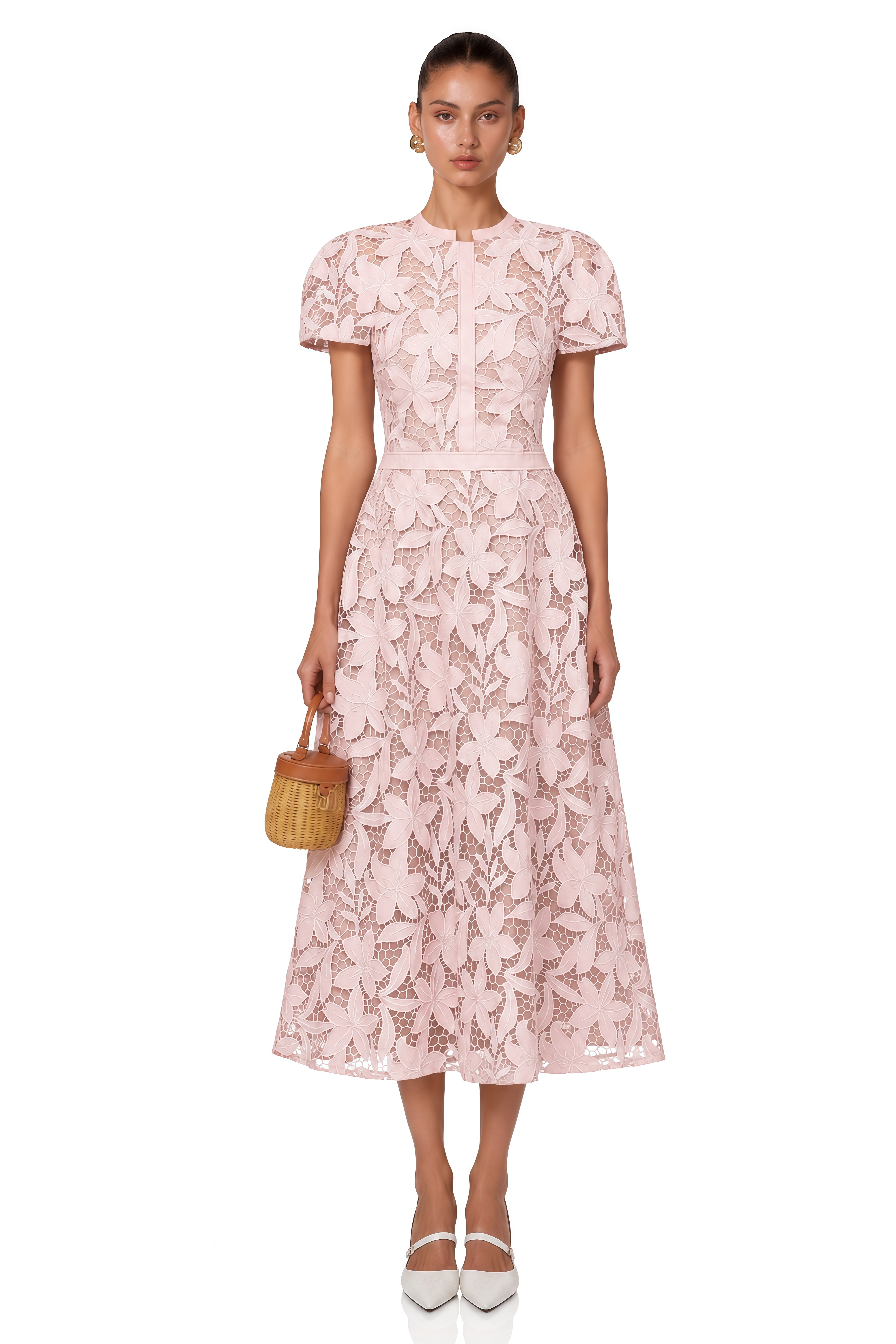 Vérane Pink Guipure-Lace Midi Dress – Miss Rosier - Women's Online