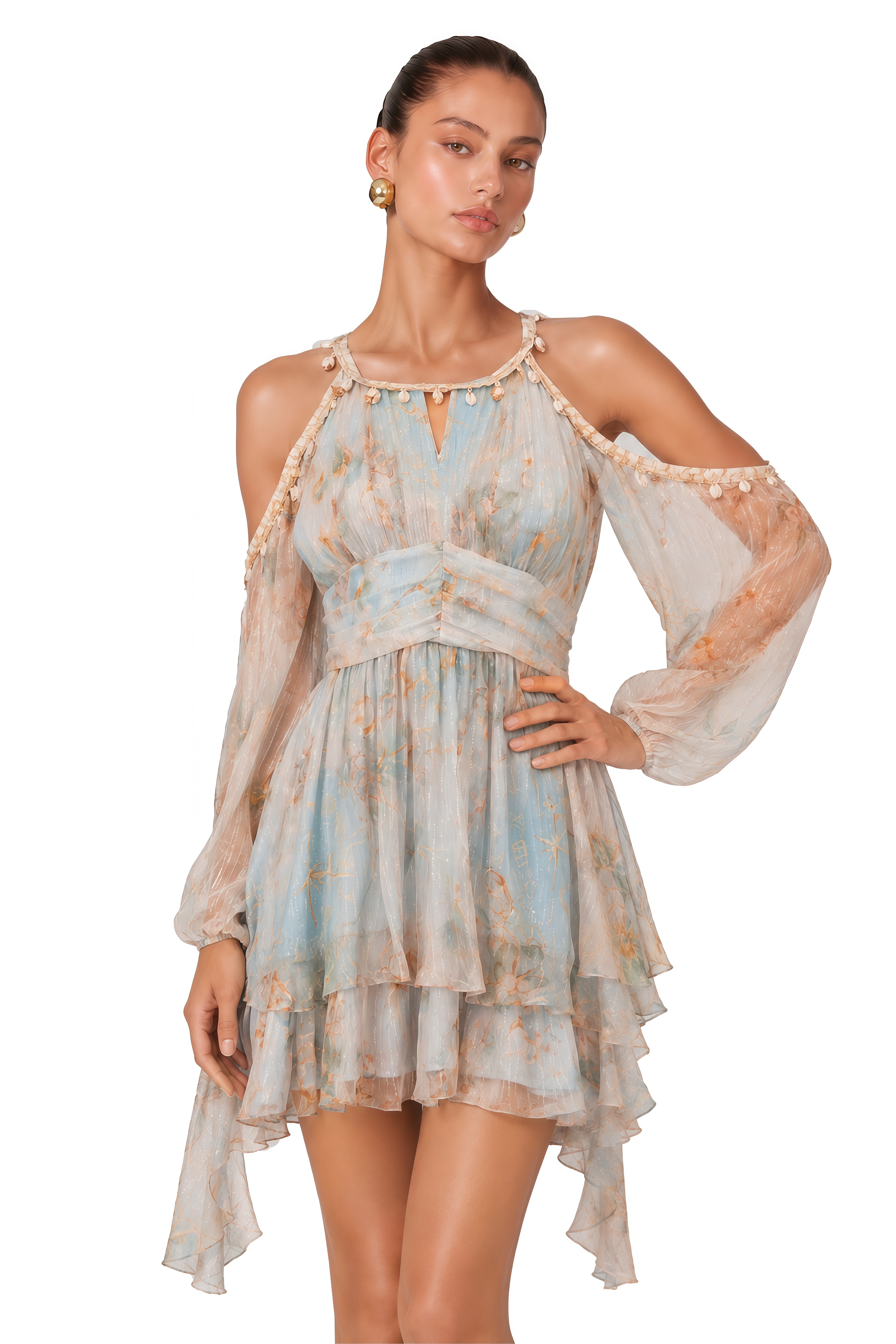 Glannon Blue Floral Print Silk Mini Dress