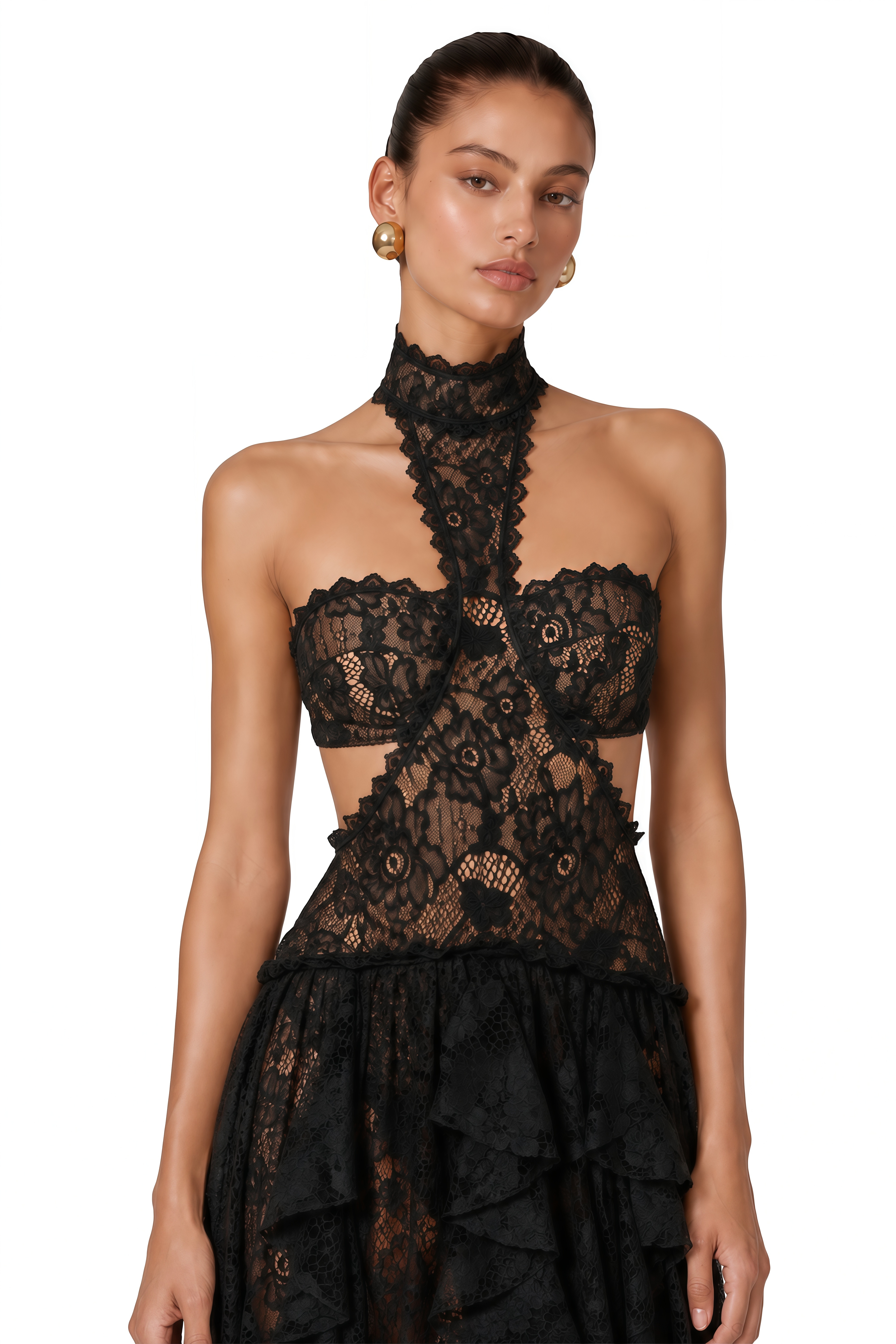 Evelyn Black Halterneck Lace Maxi Dress