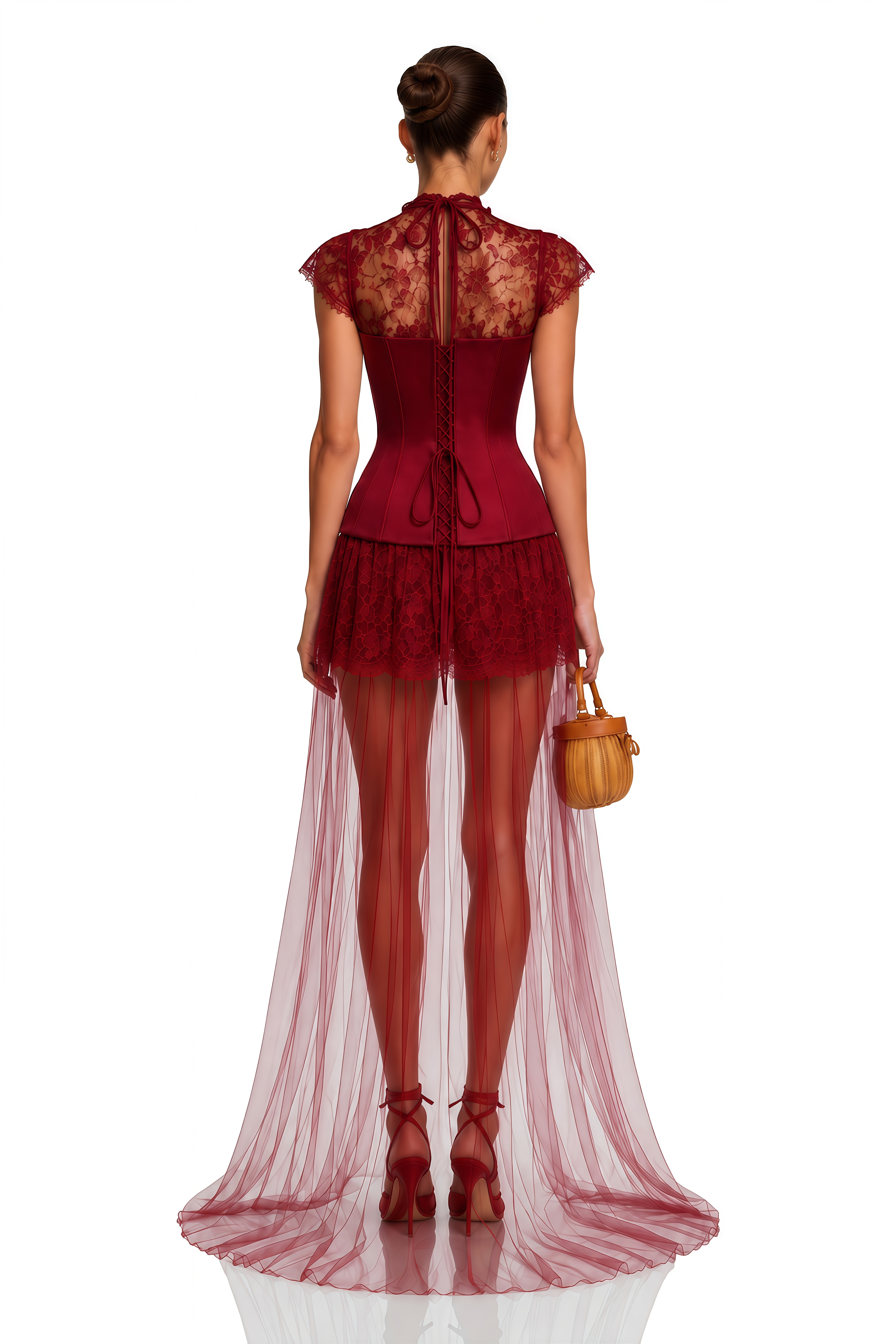 Michalina Red Lace Convertible Gown with Detachable Skirt