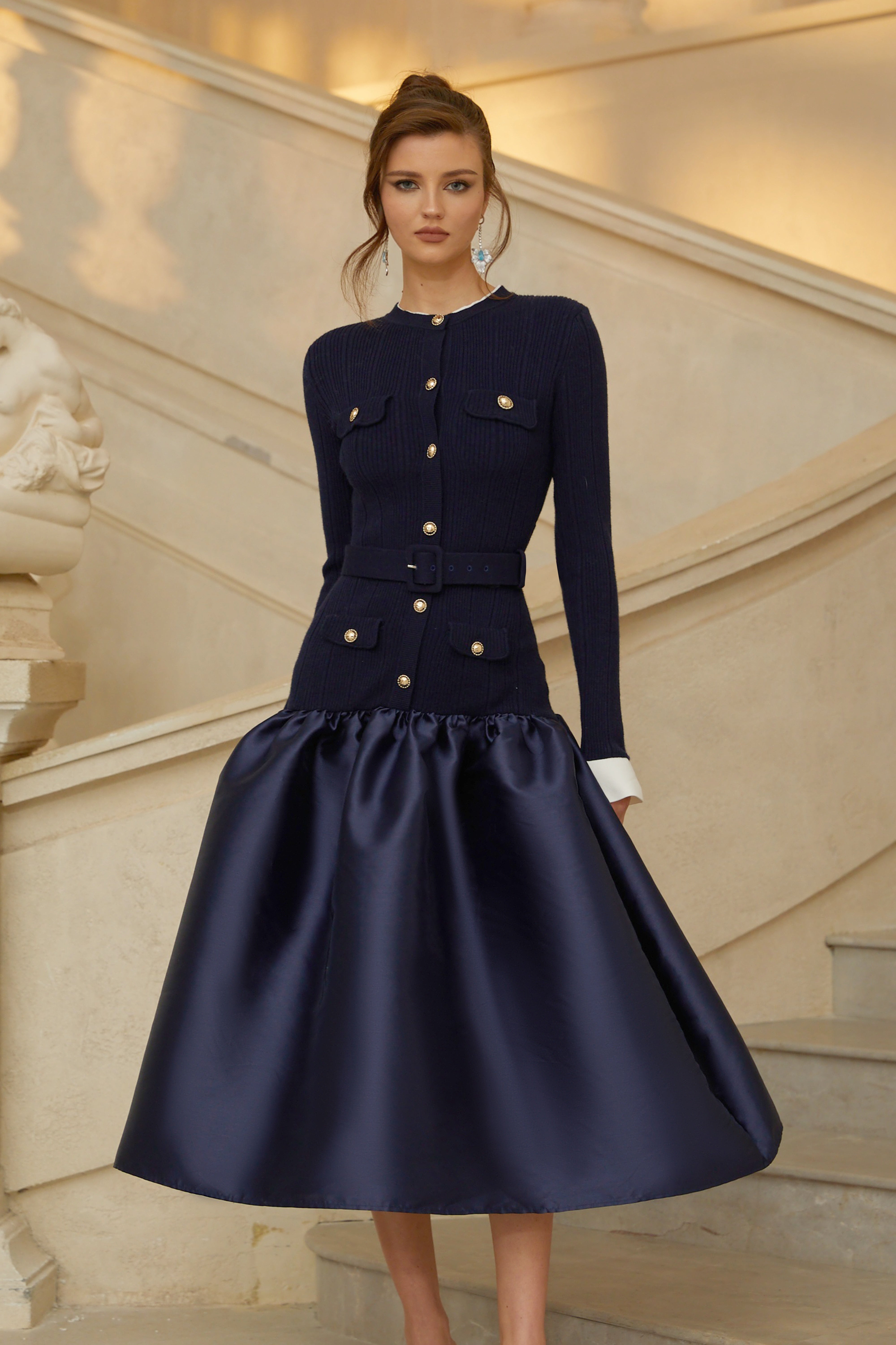 Navy Knit Midi Dres