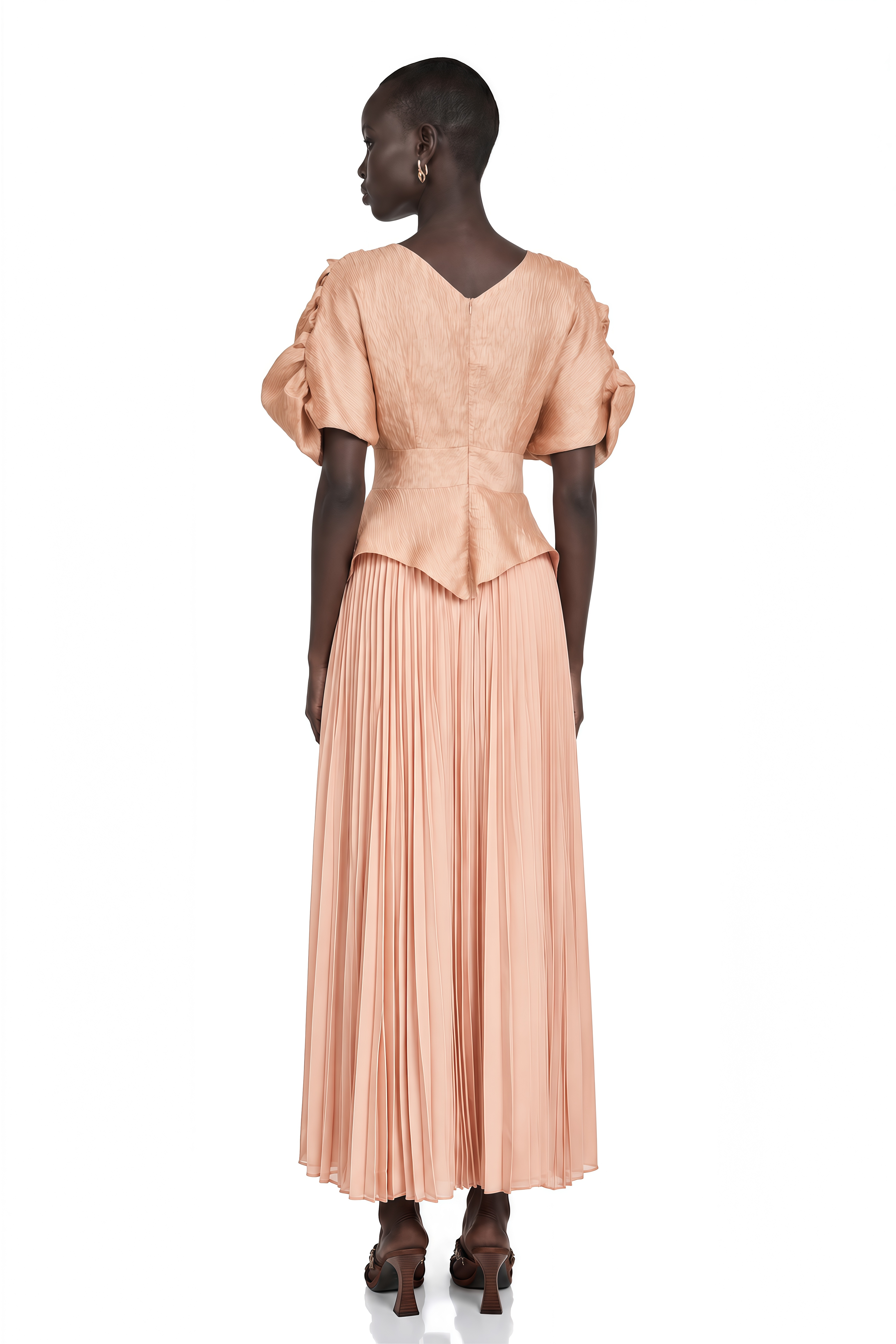 Camille Pink Floral Appliqué Pleated Maxi Dress