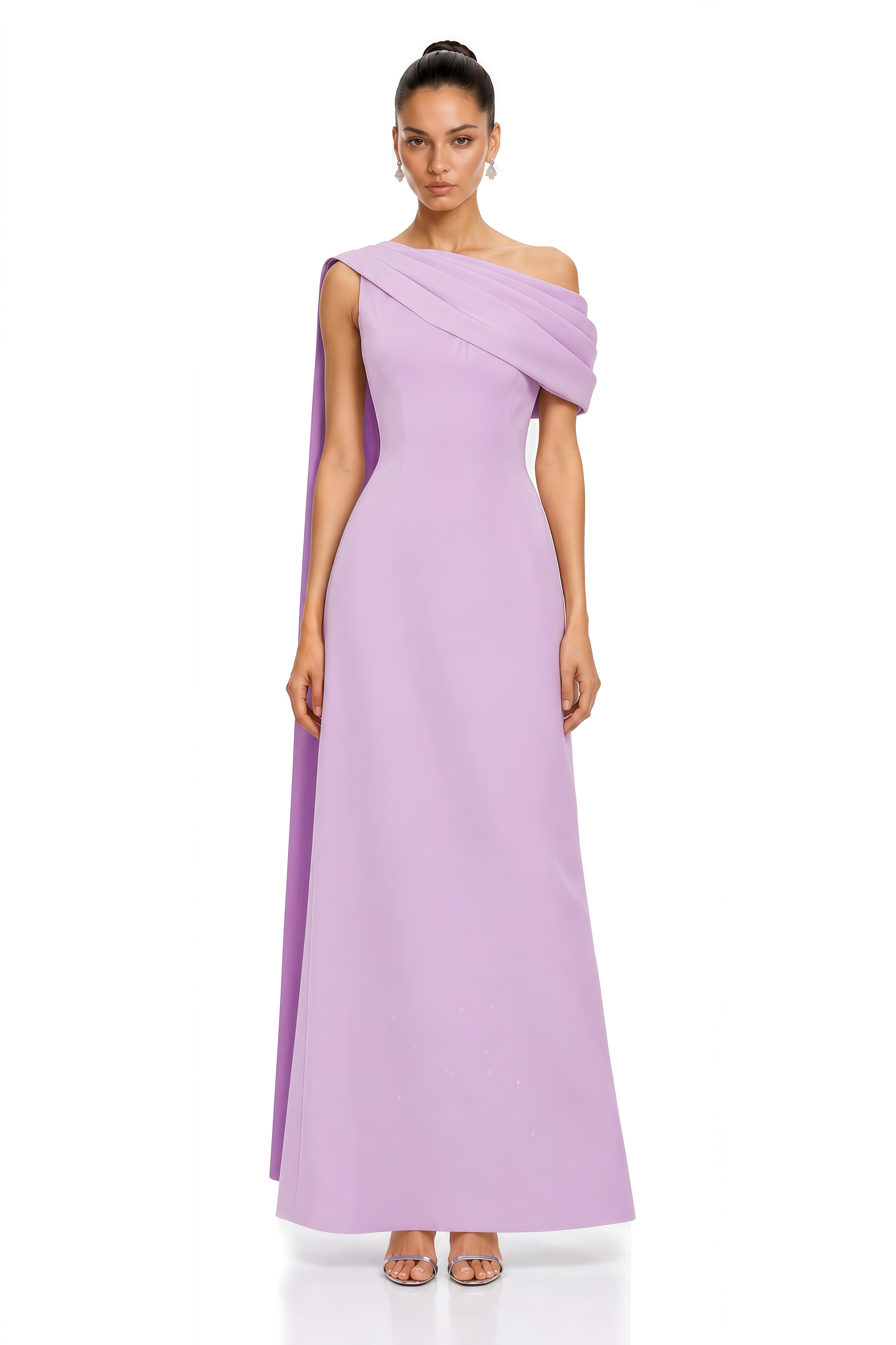 Annabelle Purple Cape-Design Ribbon Maxi Dress