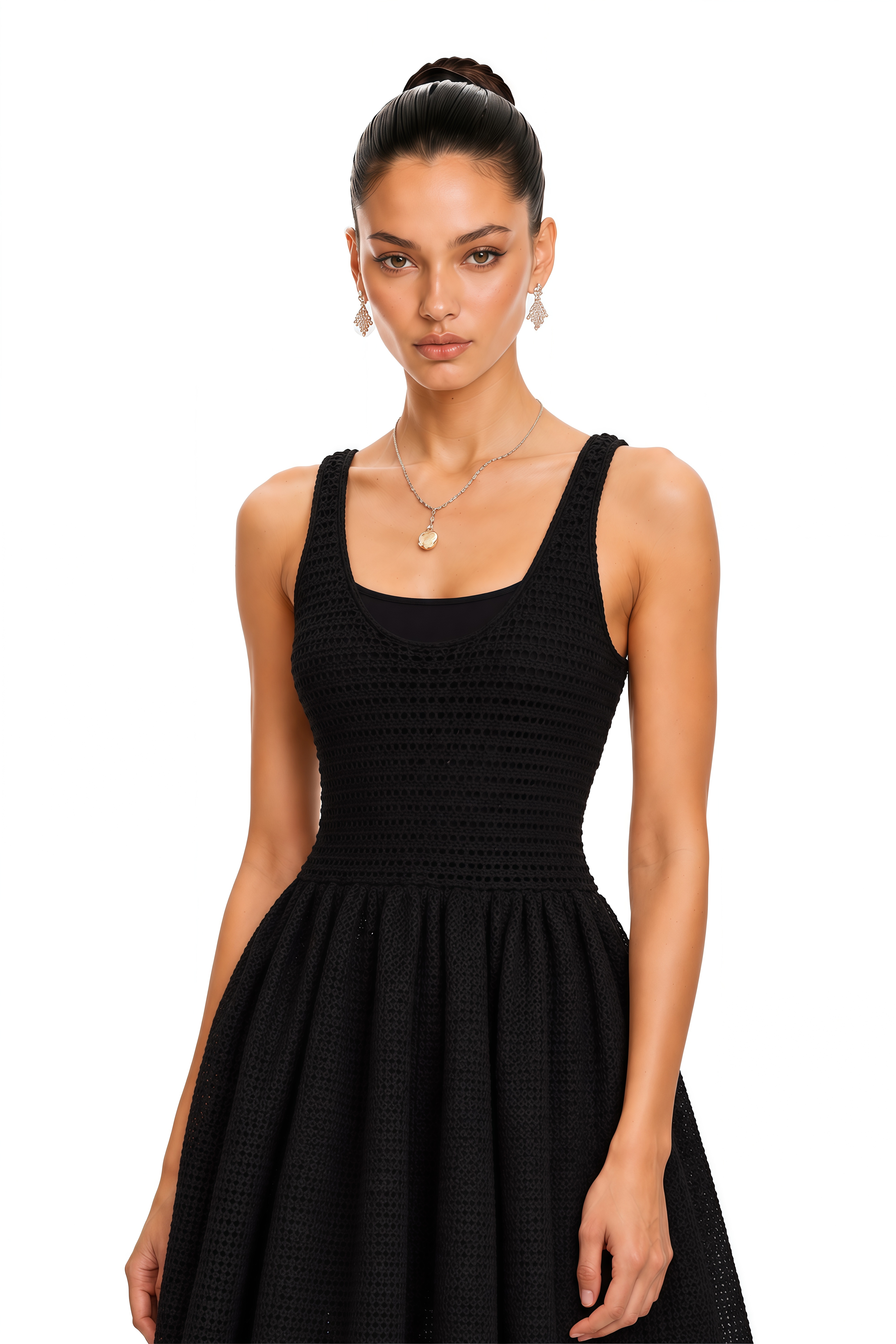 Clotilde Black Crochet-Knit Midi Dress